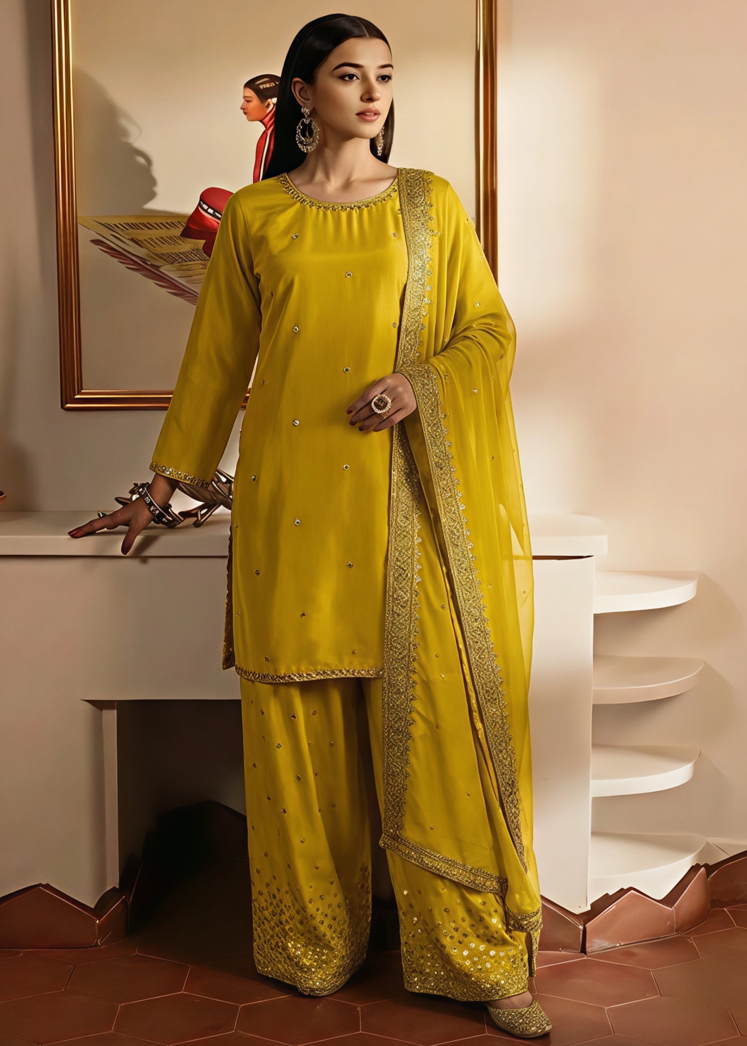 silk Kurta Set in Mustard