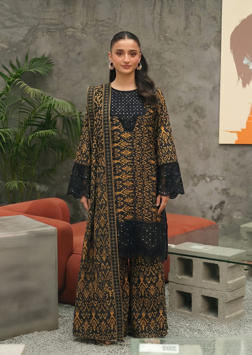 poly lawn Kurta Set in Gold