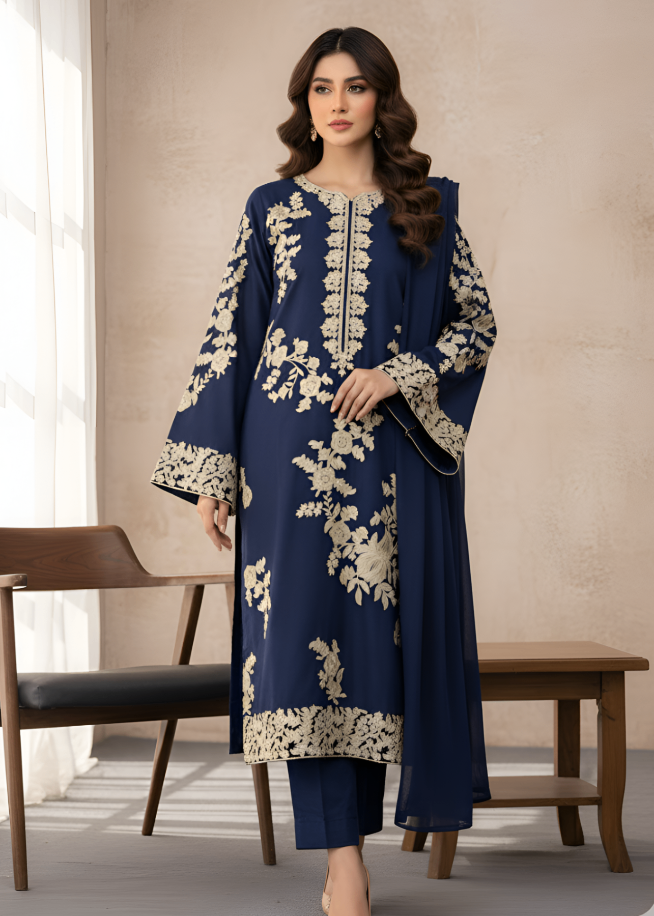 dhanak Kurta Set in Navy blue