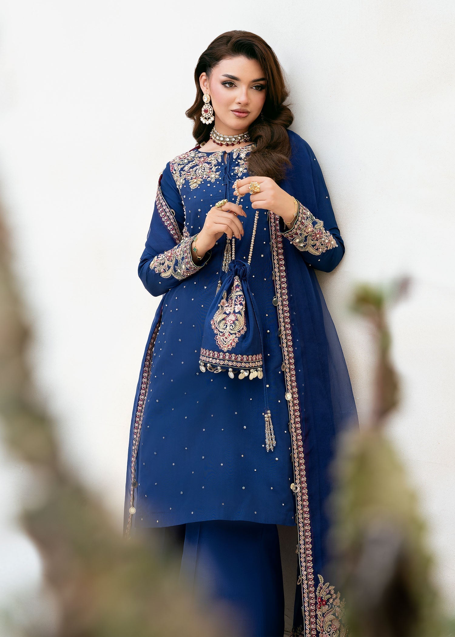 tissue silk Kurta Set in Royal blue