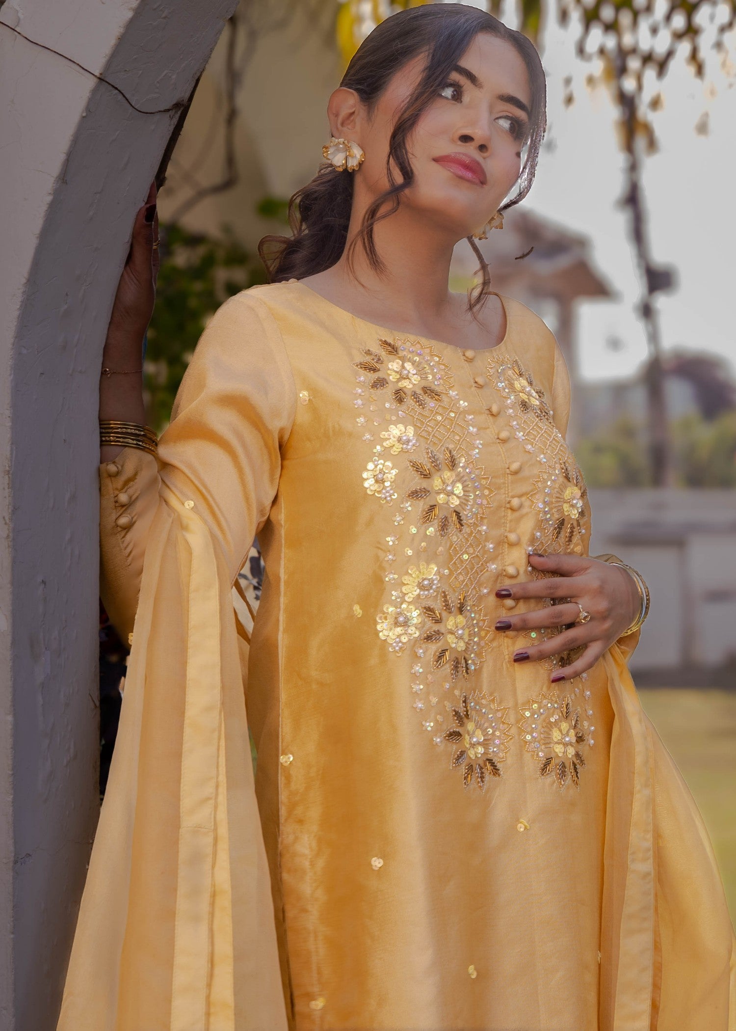 silk Kurta Set in Mellow yellow