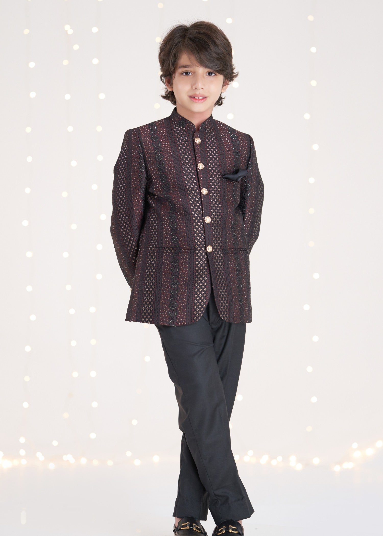 raw silk Prince Coat in Maroon