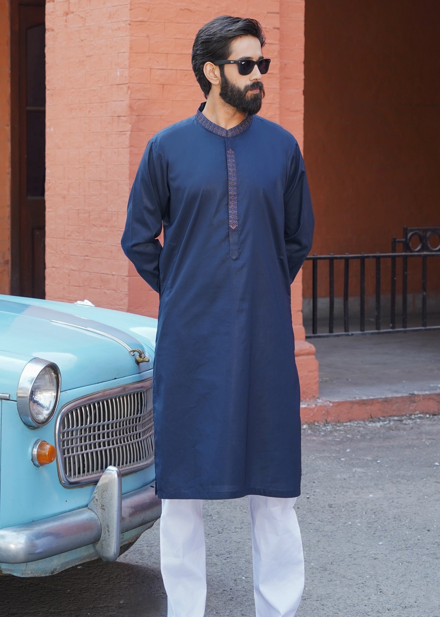 cotton viscose Unstitched in Navy blue