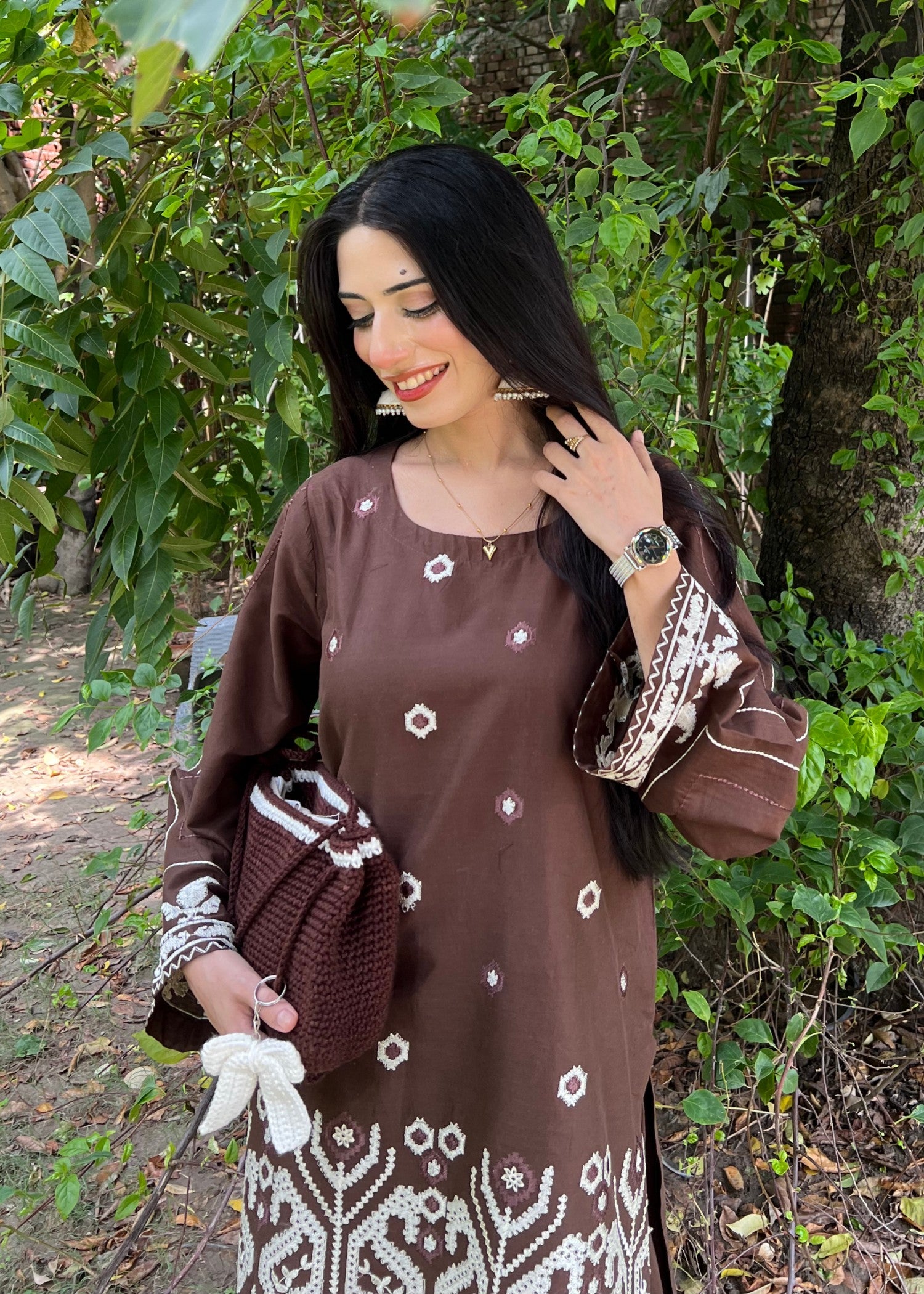 cotton Kurta Set in Mocha brown