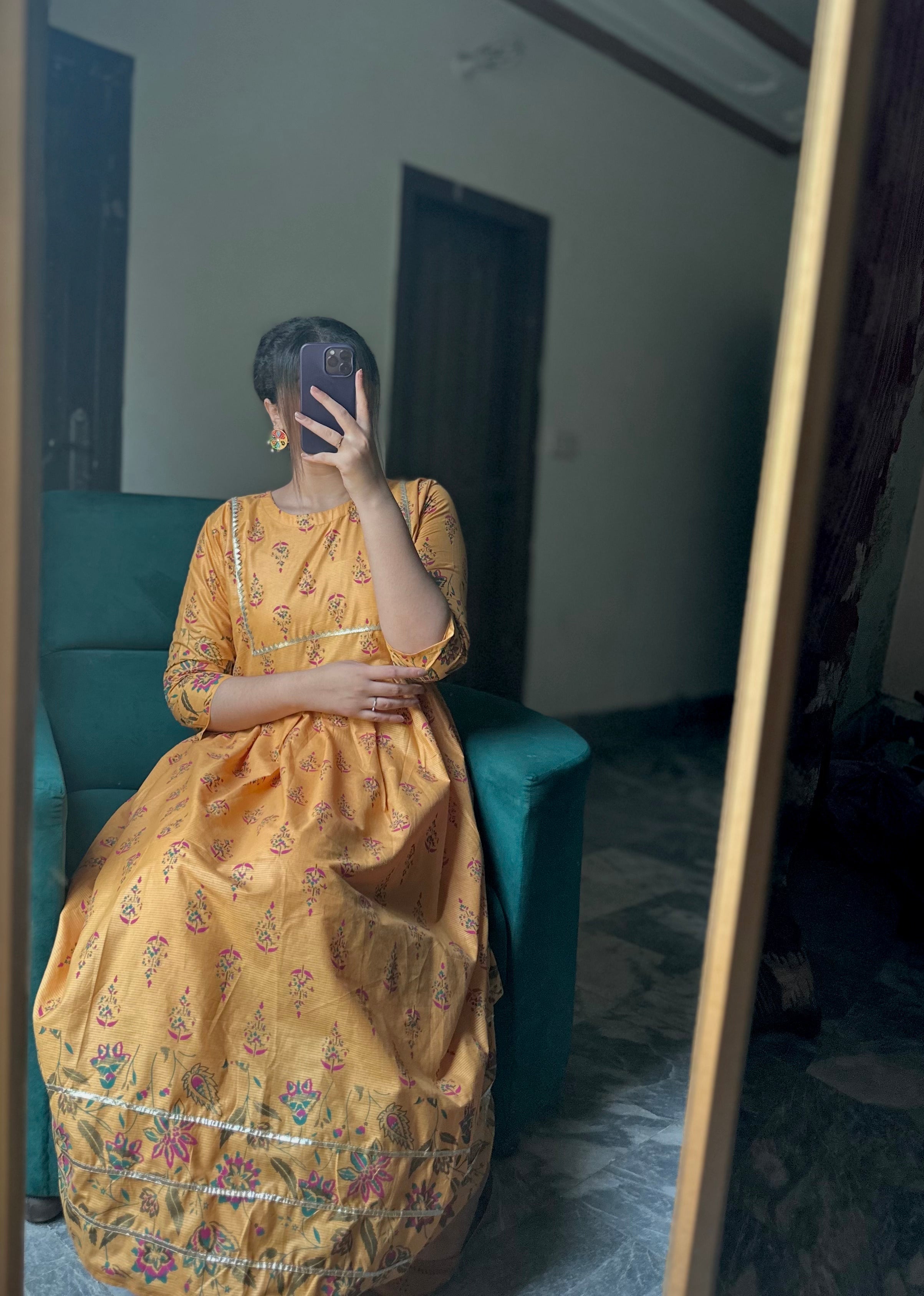 cotton Pishwas in Mustard