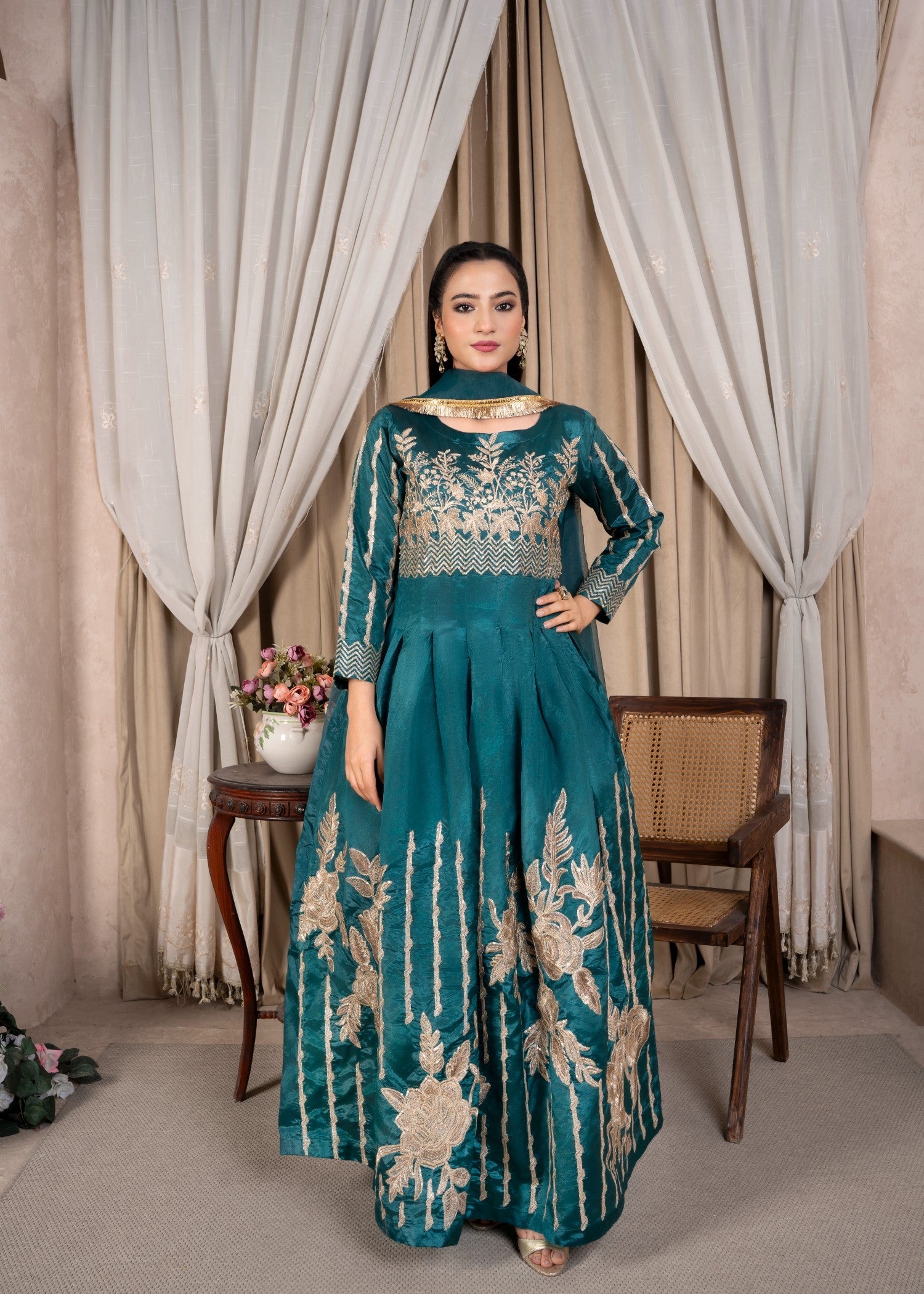 kattan silk Maxi in Sea green