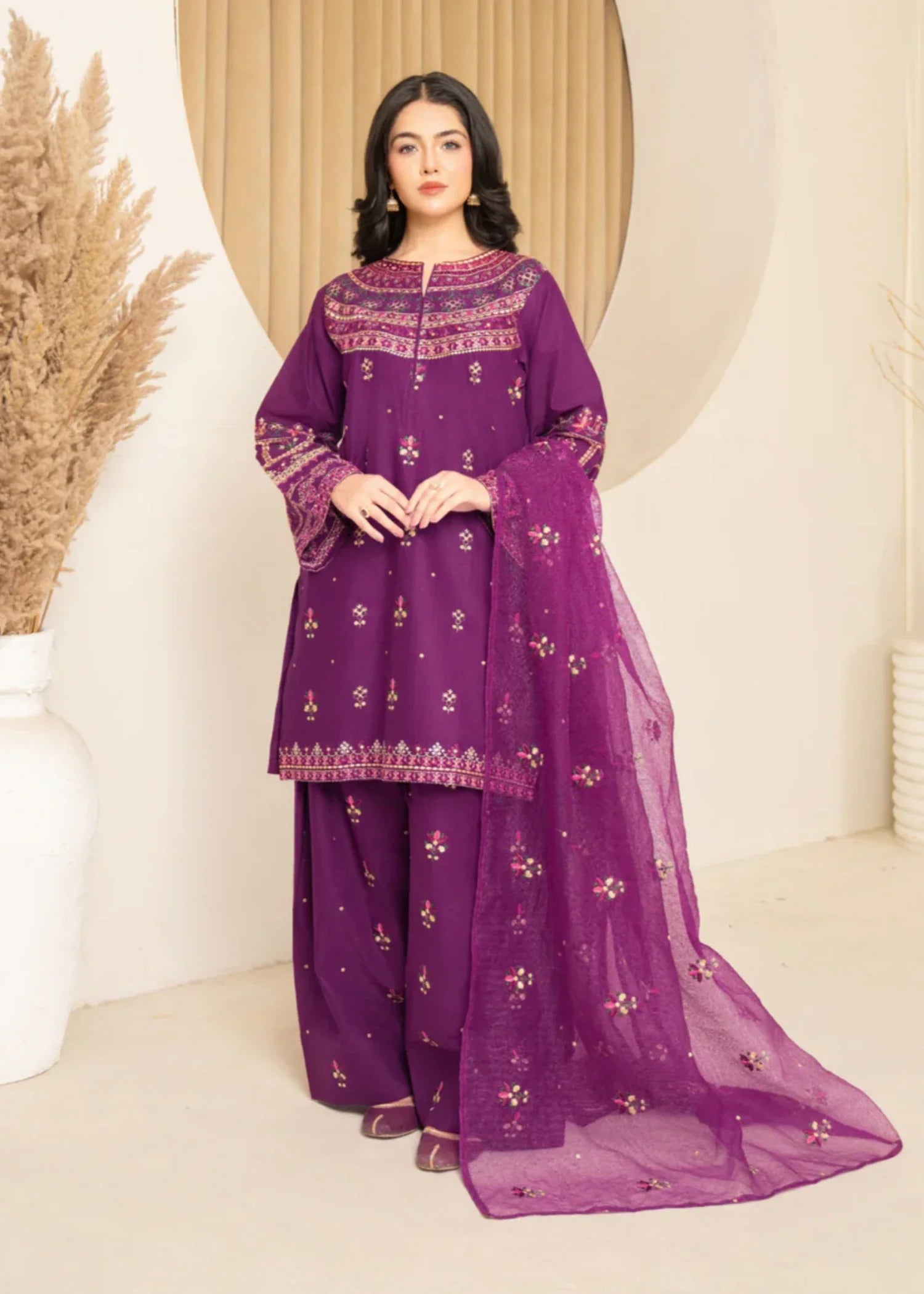 lawn cotton Kurta Set in Purple