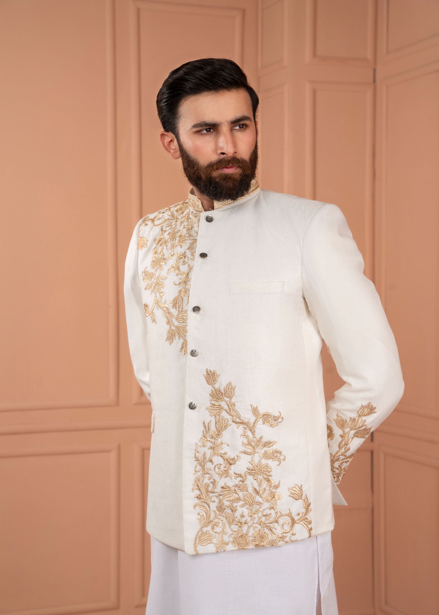 jamawar Prince Coat in Eggshell