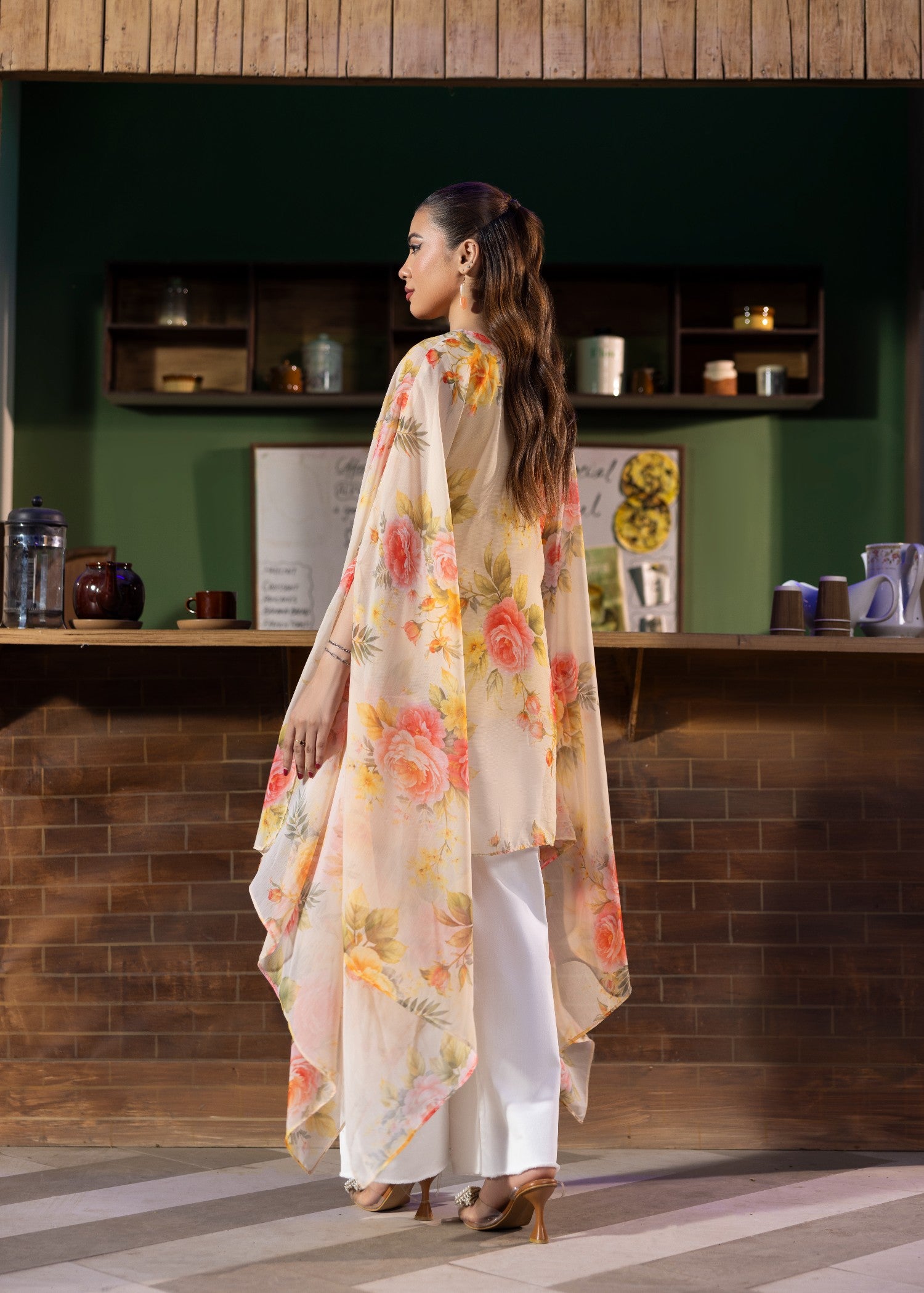 chiffon Kaftan in Cream