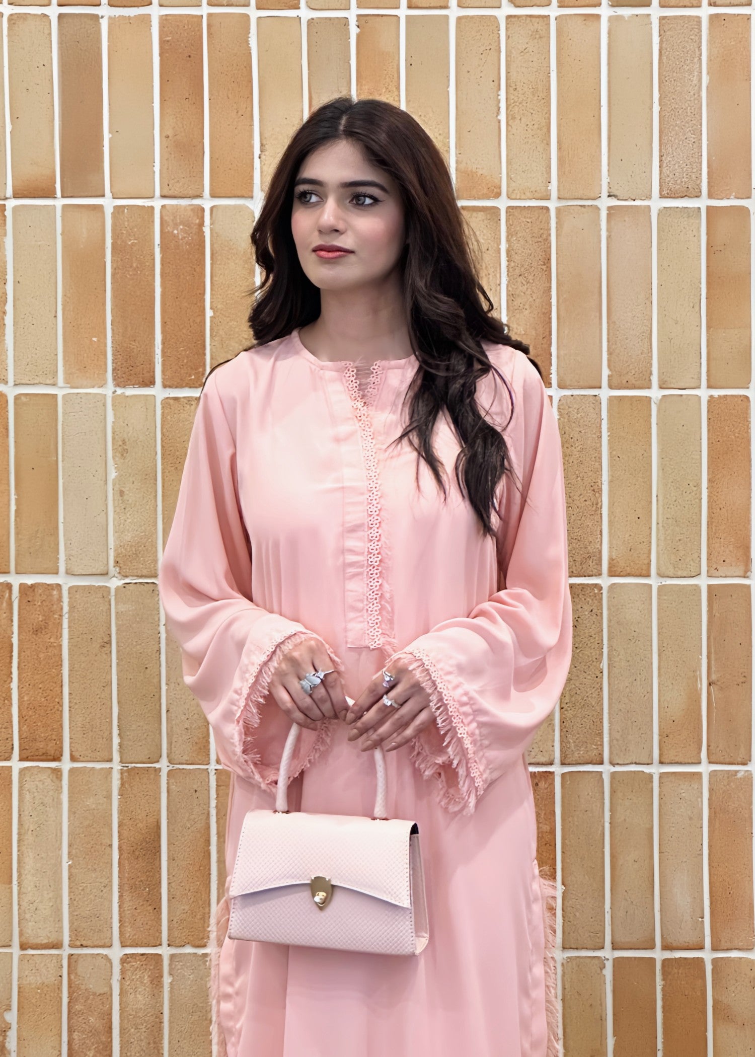 crepe Kurta Set in Tea rose pink