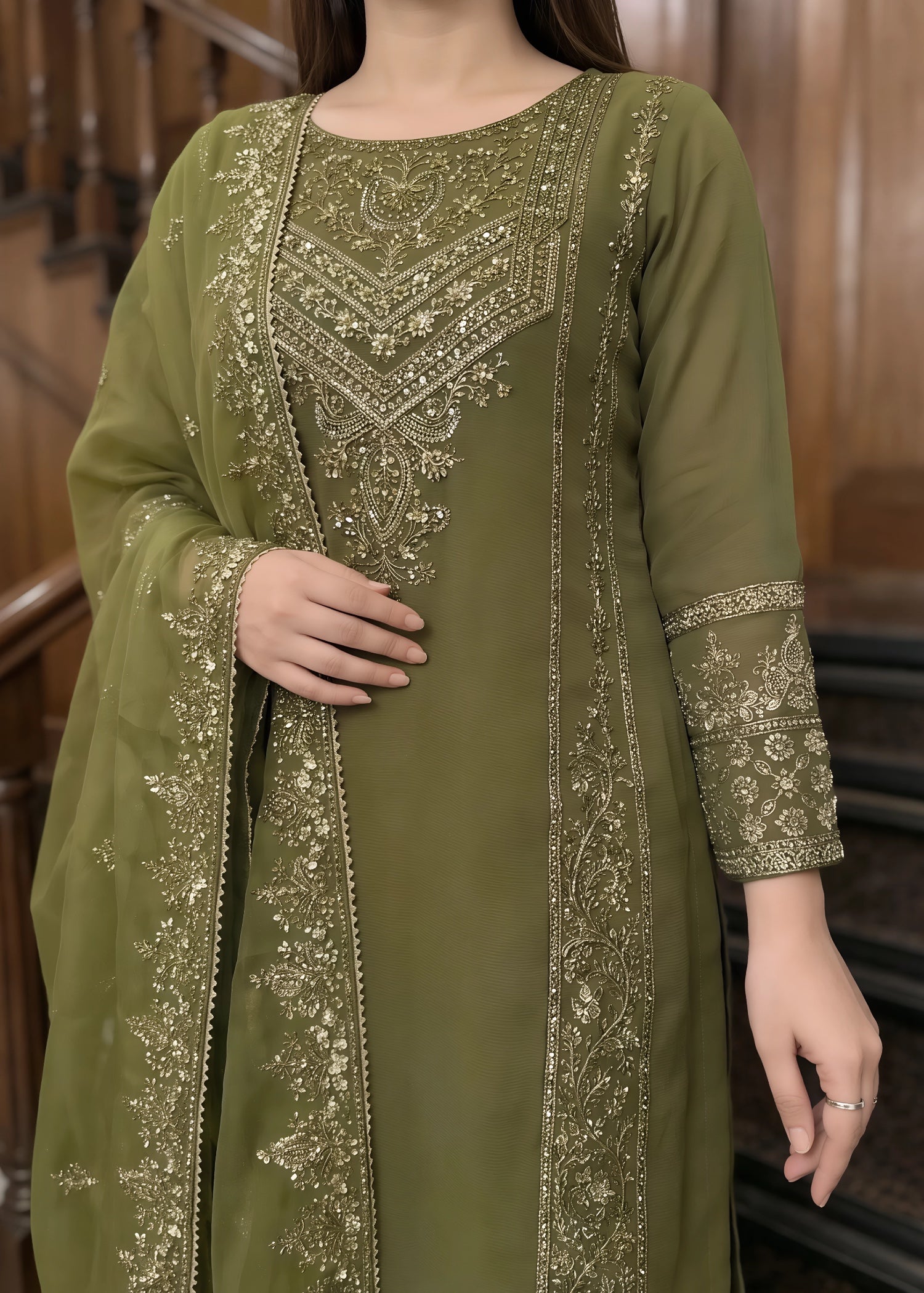chiffon Sharara in Olive green