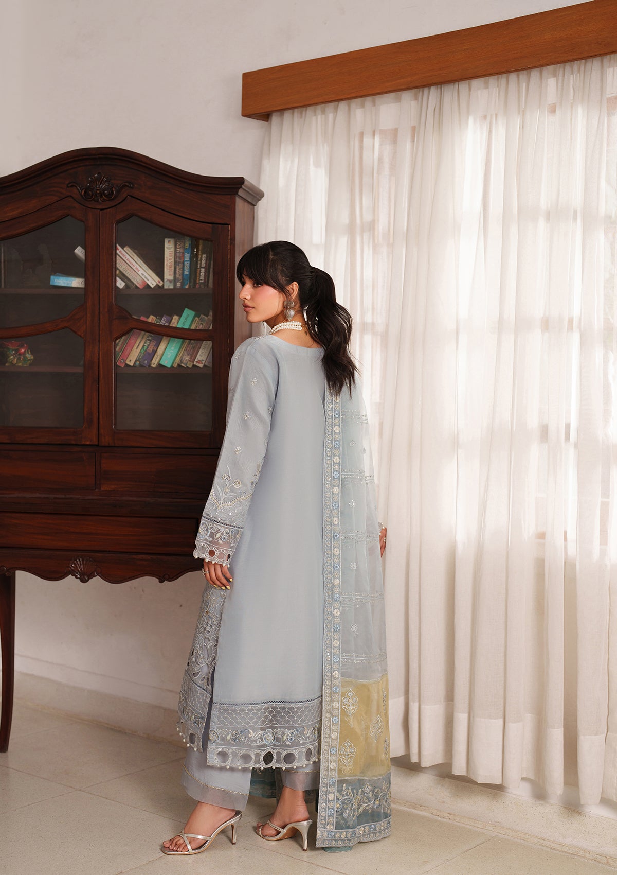 organza Kurta Set in Pastel grey