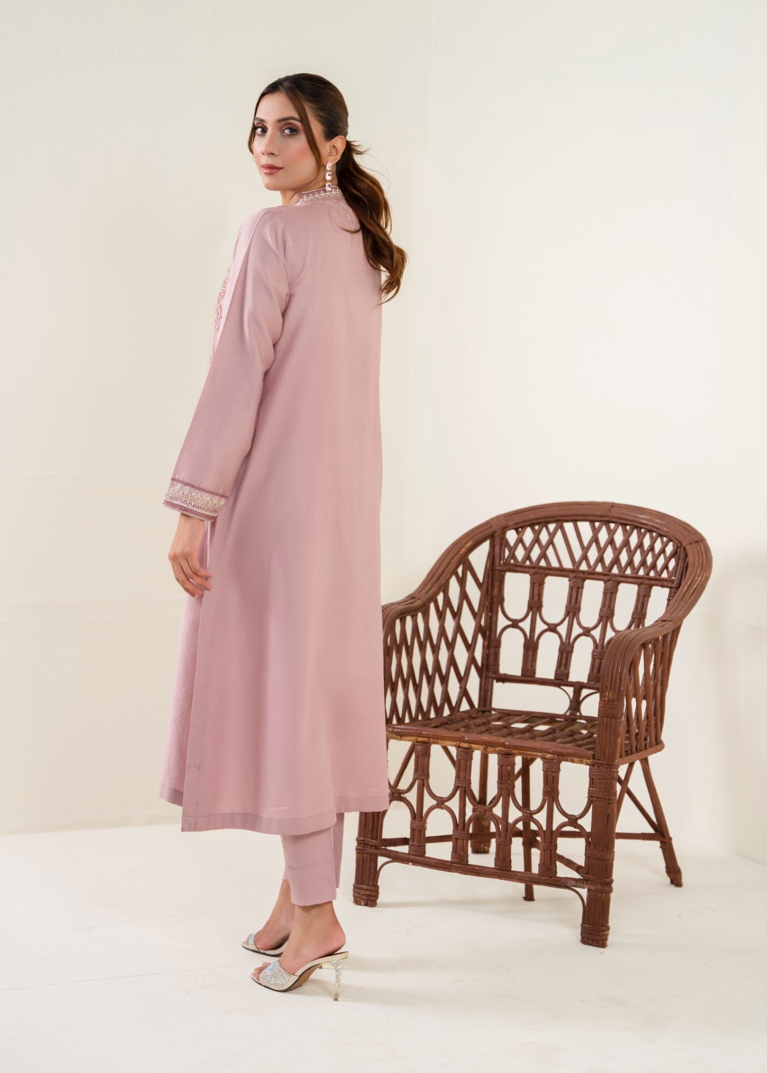 cotton satin Kurta Set in Mauve