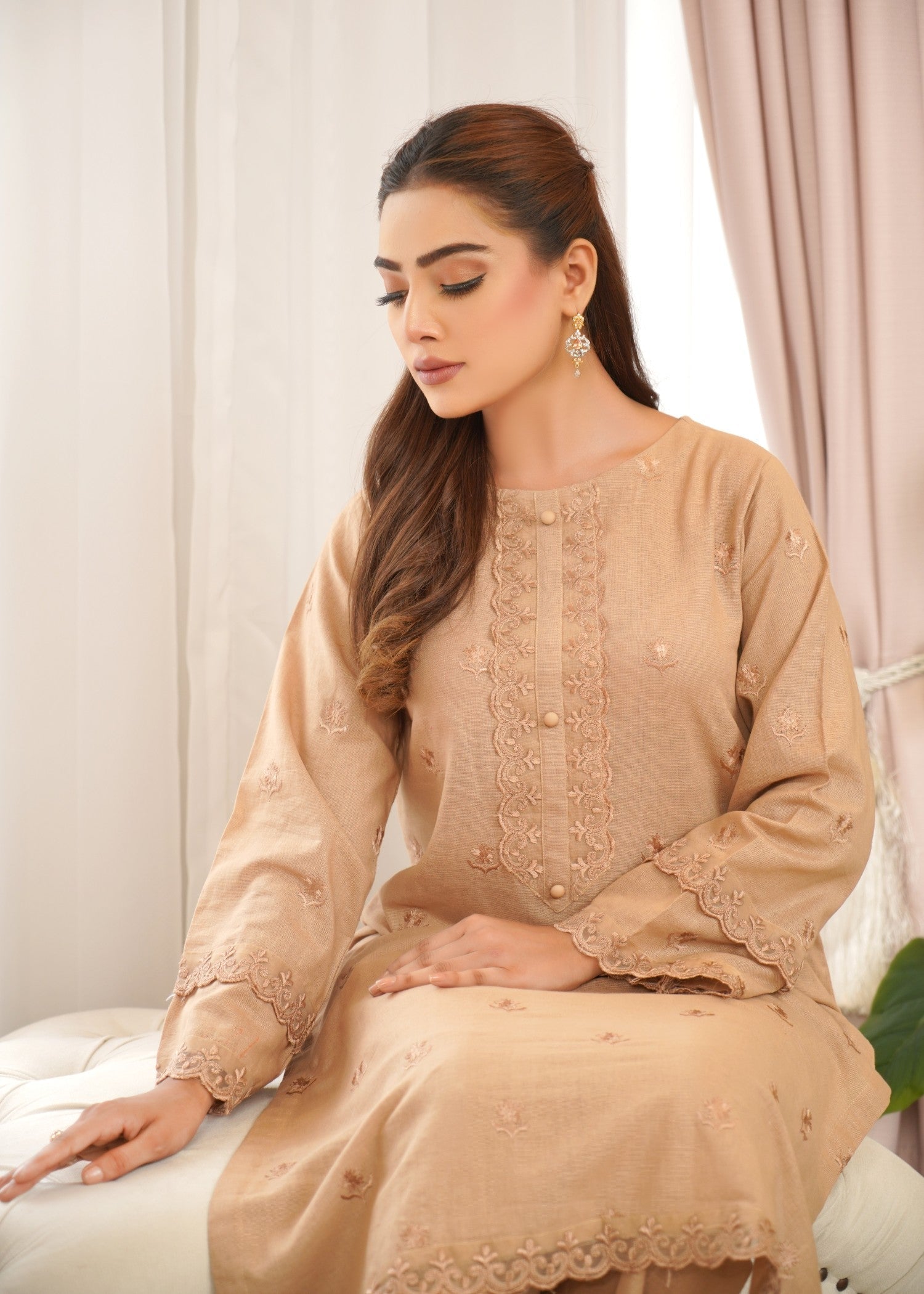 khaddar Kurta Set in Beige