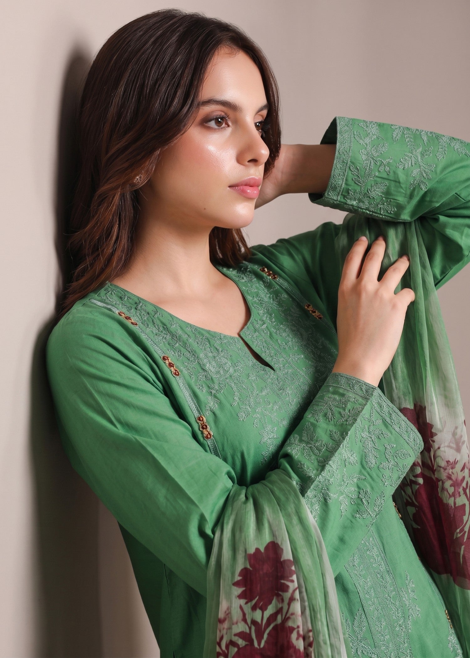 lawn cotton Kurta Set in Green