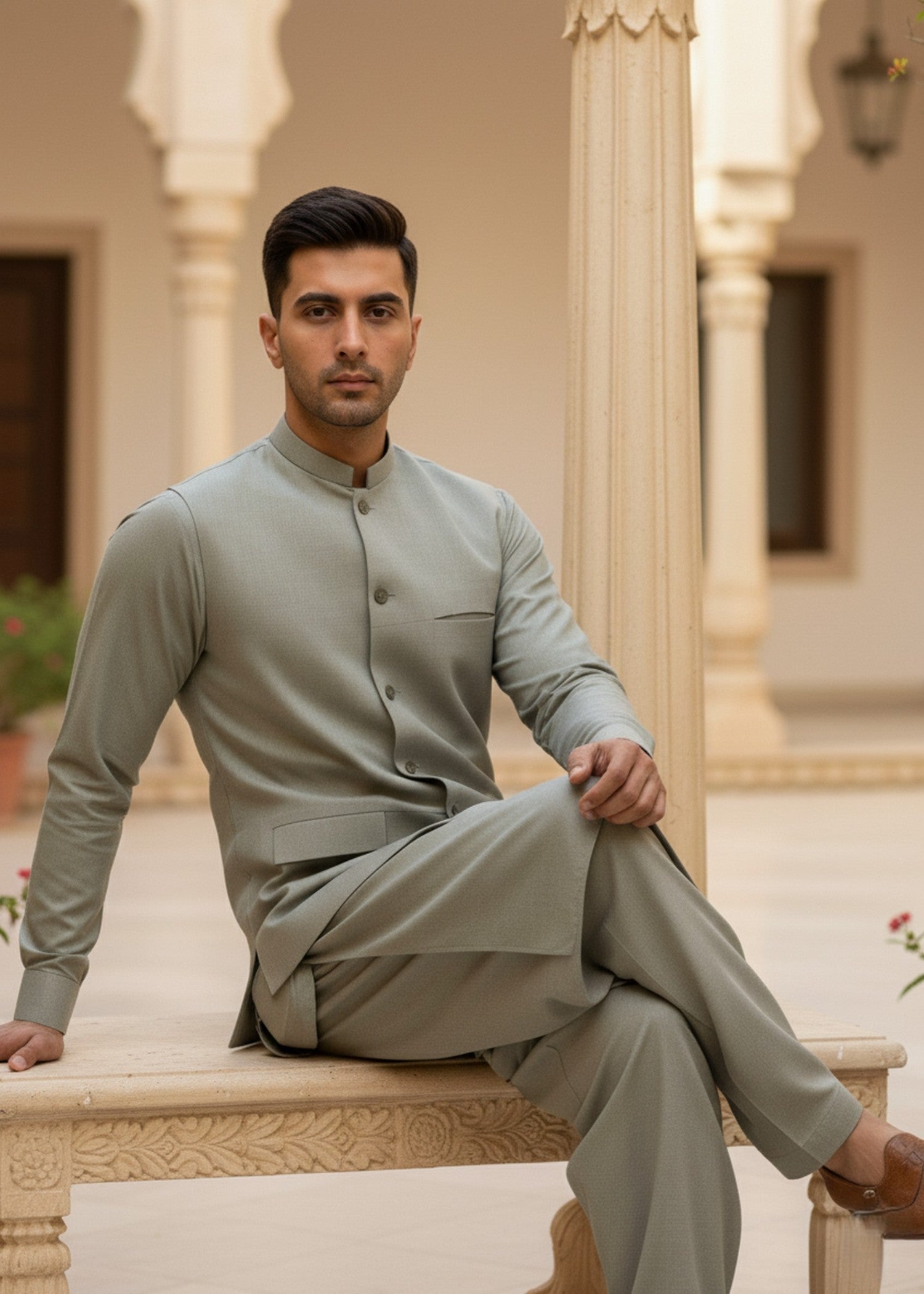 wash & wear Waistcoat in Sage green