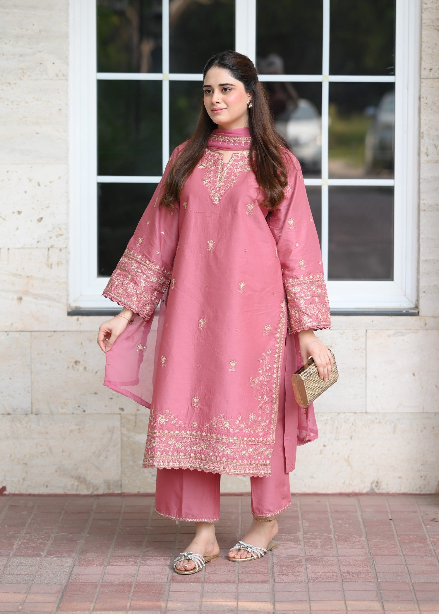 cotton Kurta Set in Salmon pink