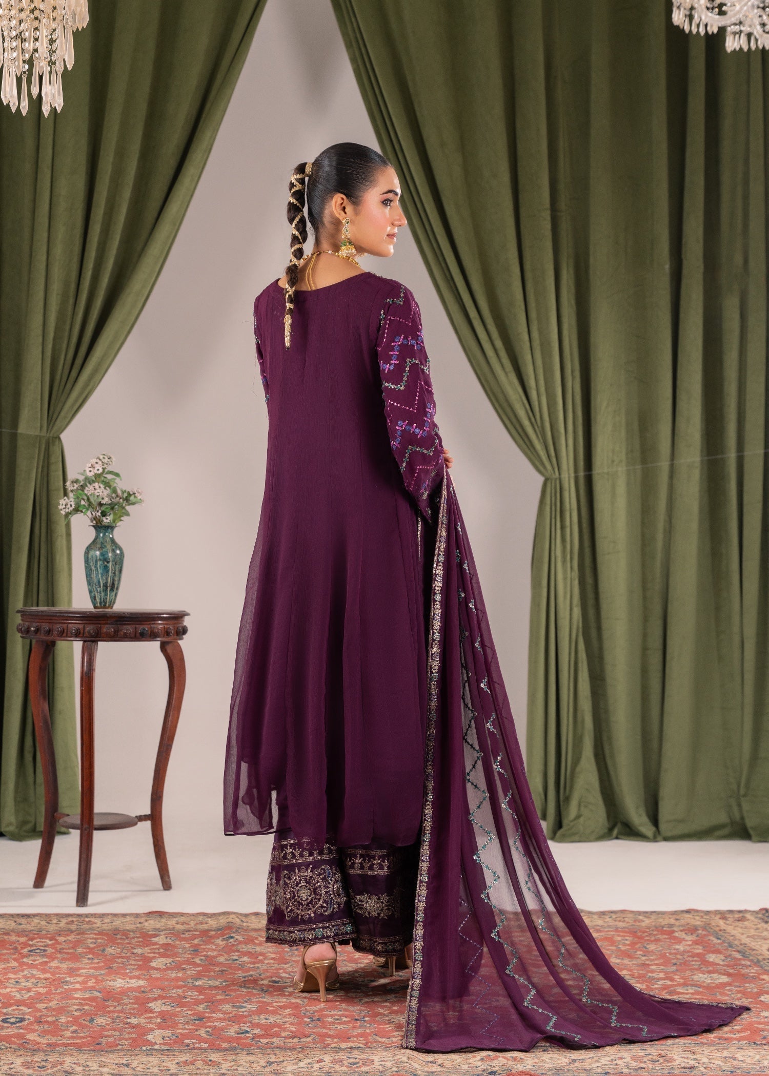 crinkle chiffon Pishwas in Purple
