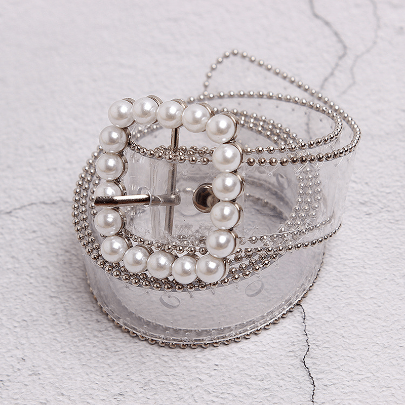 Transparent Plastic Pearl Buckle Women'S Belt