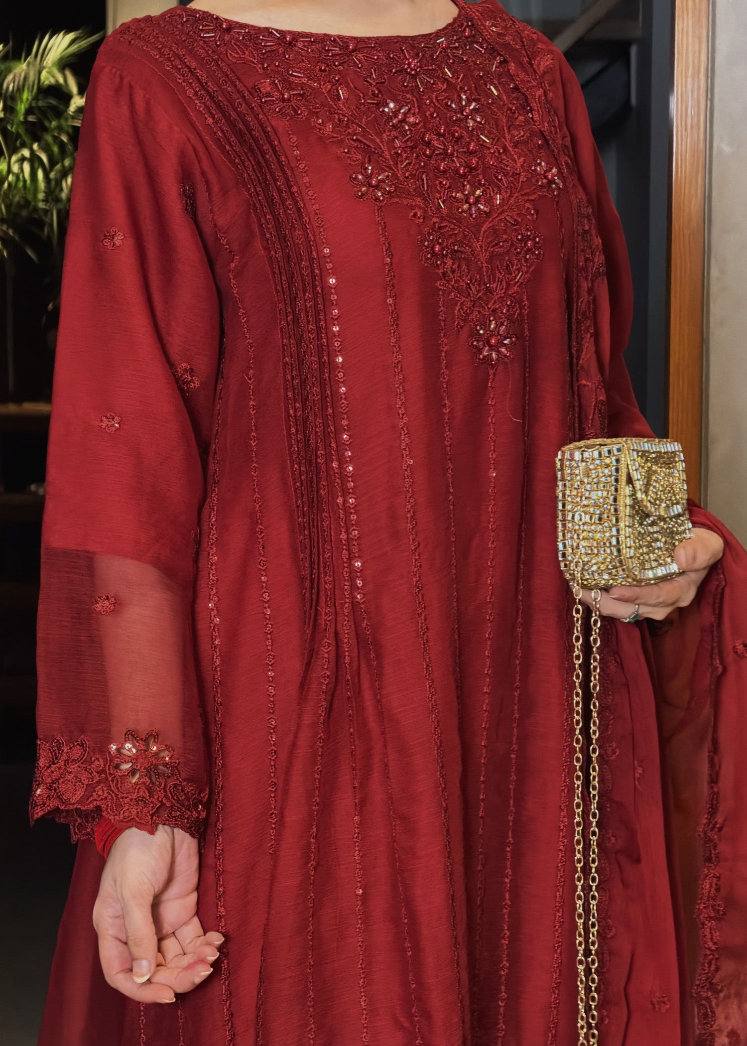 chiffon Short Frock in Maroon