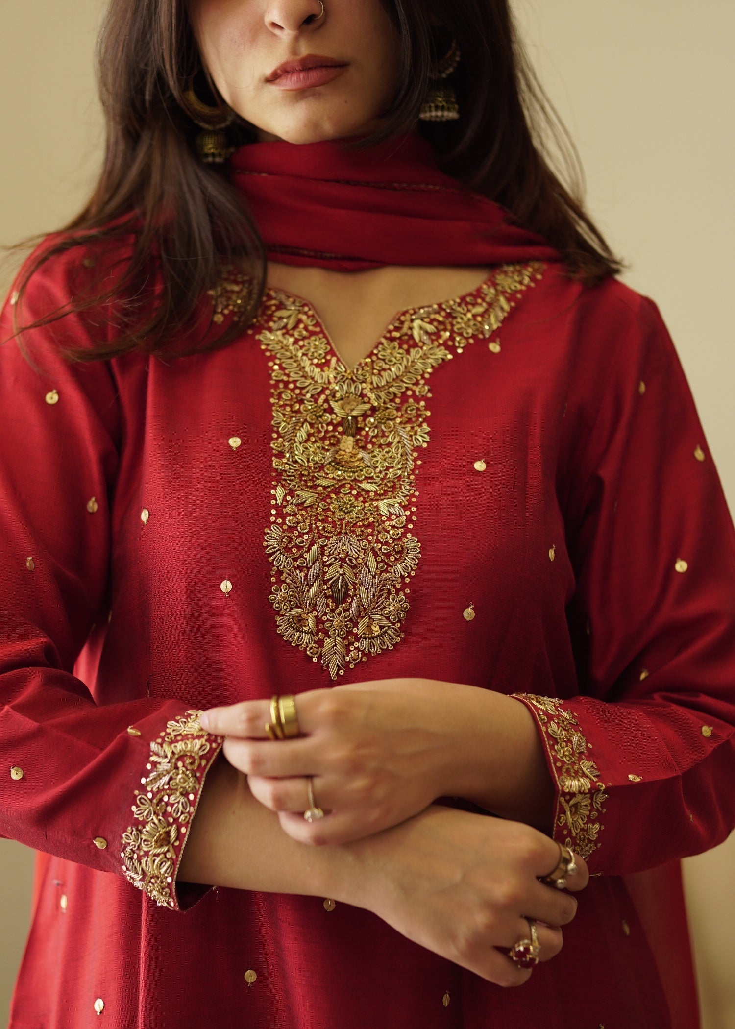 khaddi silk Kurta Set in Blood red