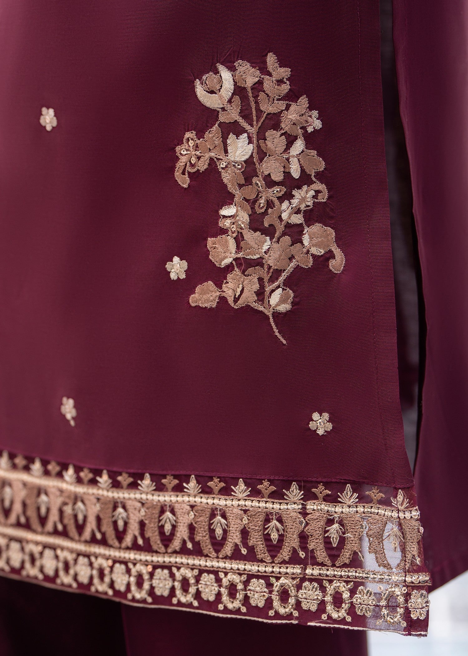 lawn cotton Kurta Set in Burgundy