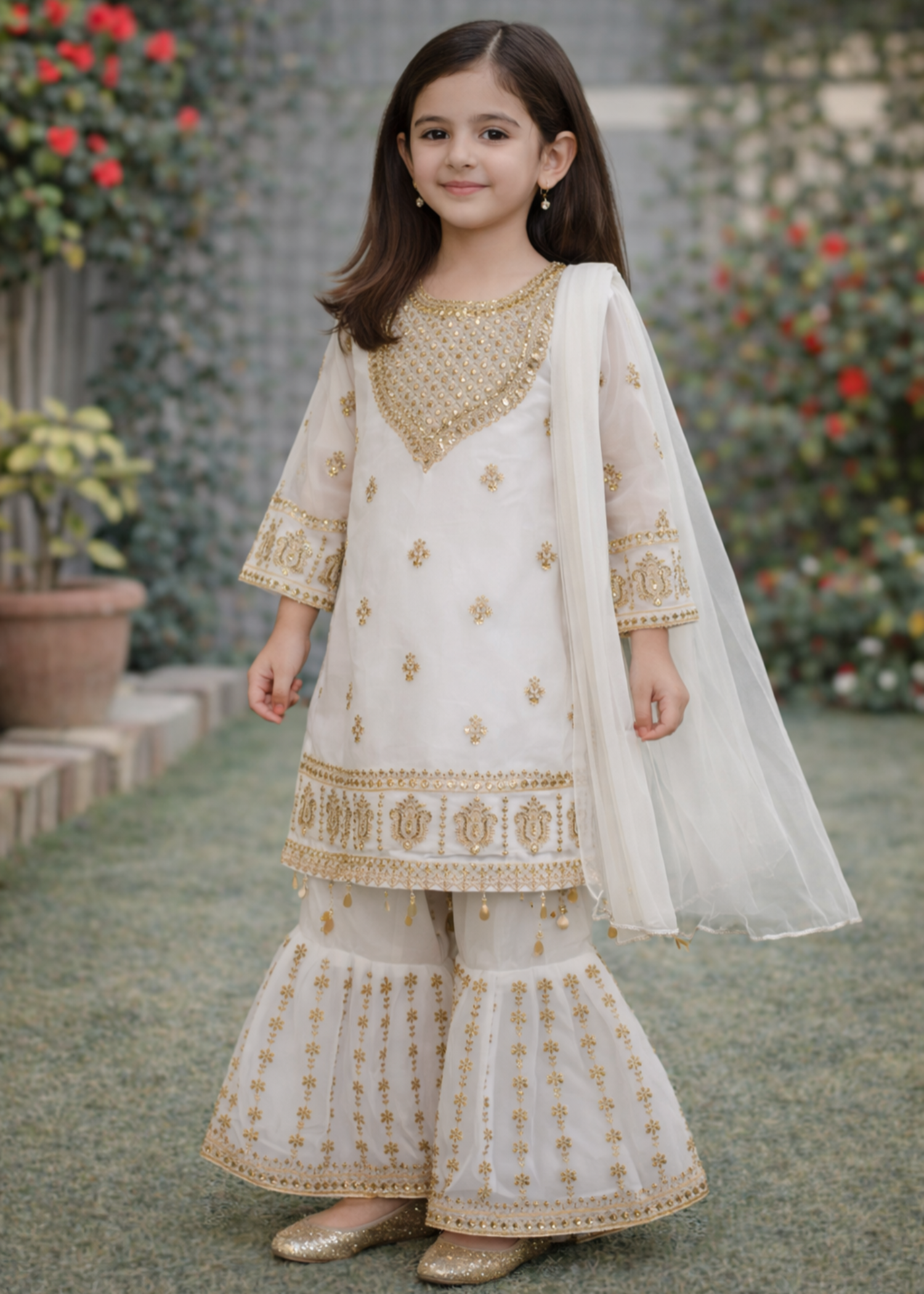 chiffon Gharara in White