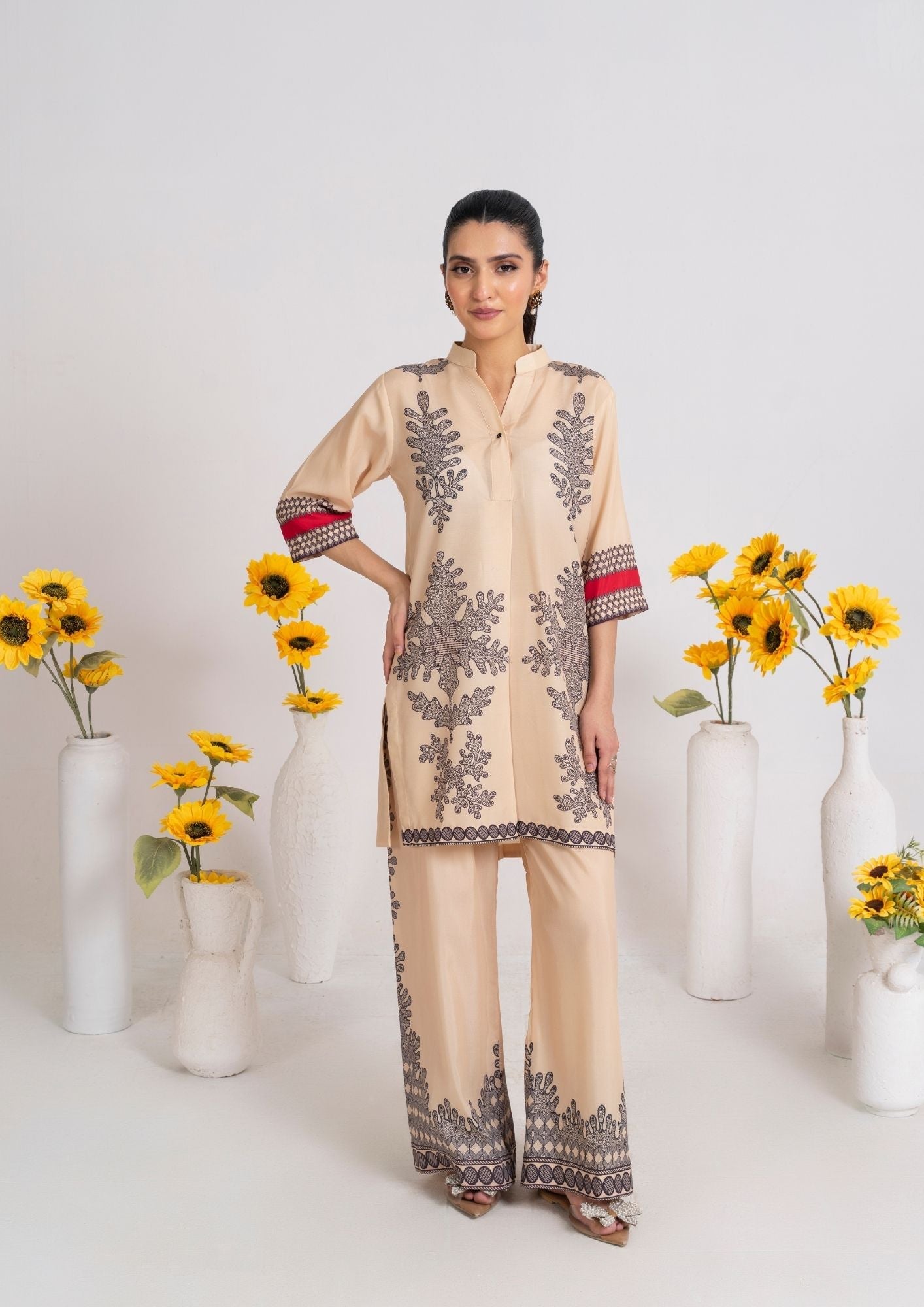 swiss cotton Kurta Set in Beige