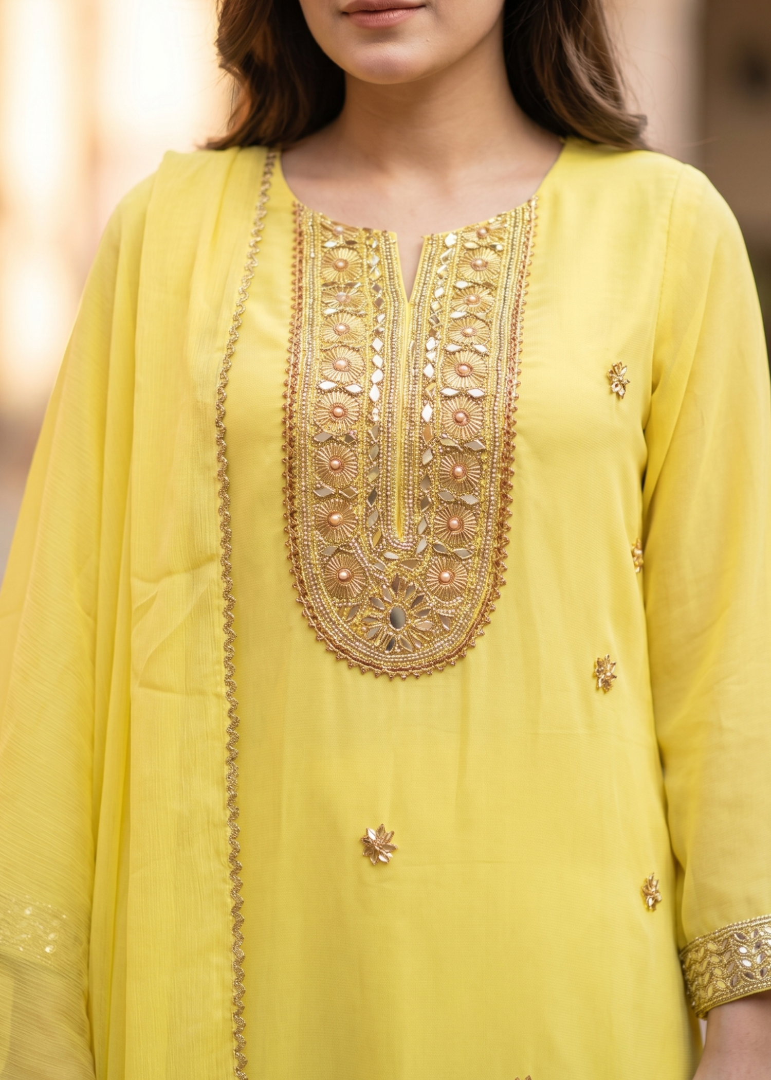 chiffon Anarkali in Lemon