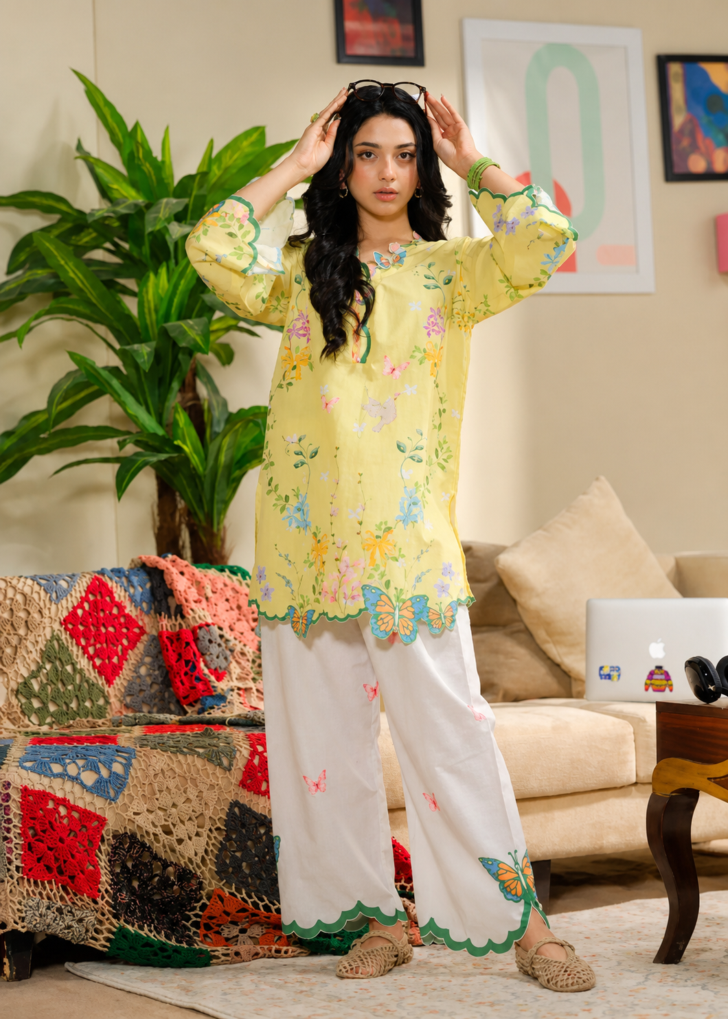 cambric Kurta Set in Yellow