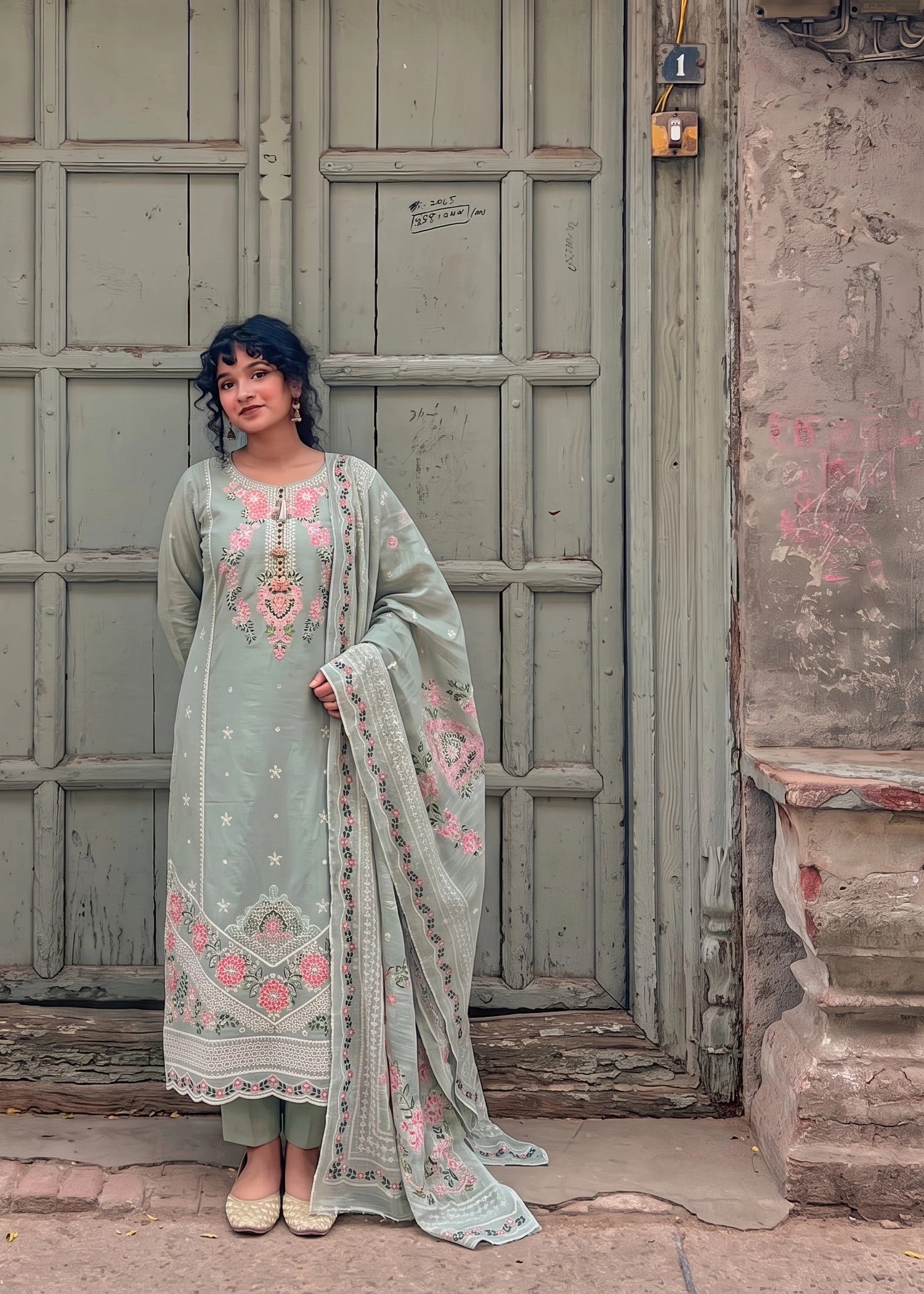 cotton linen Kurta Set in Ash grey