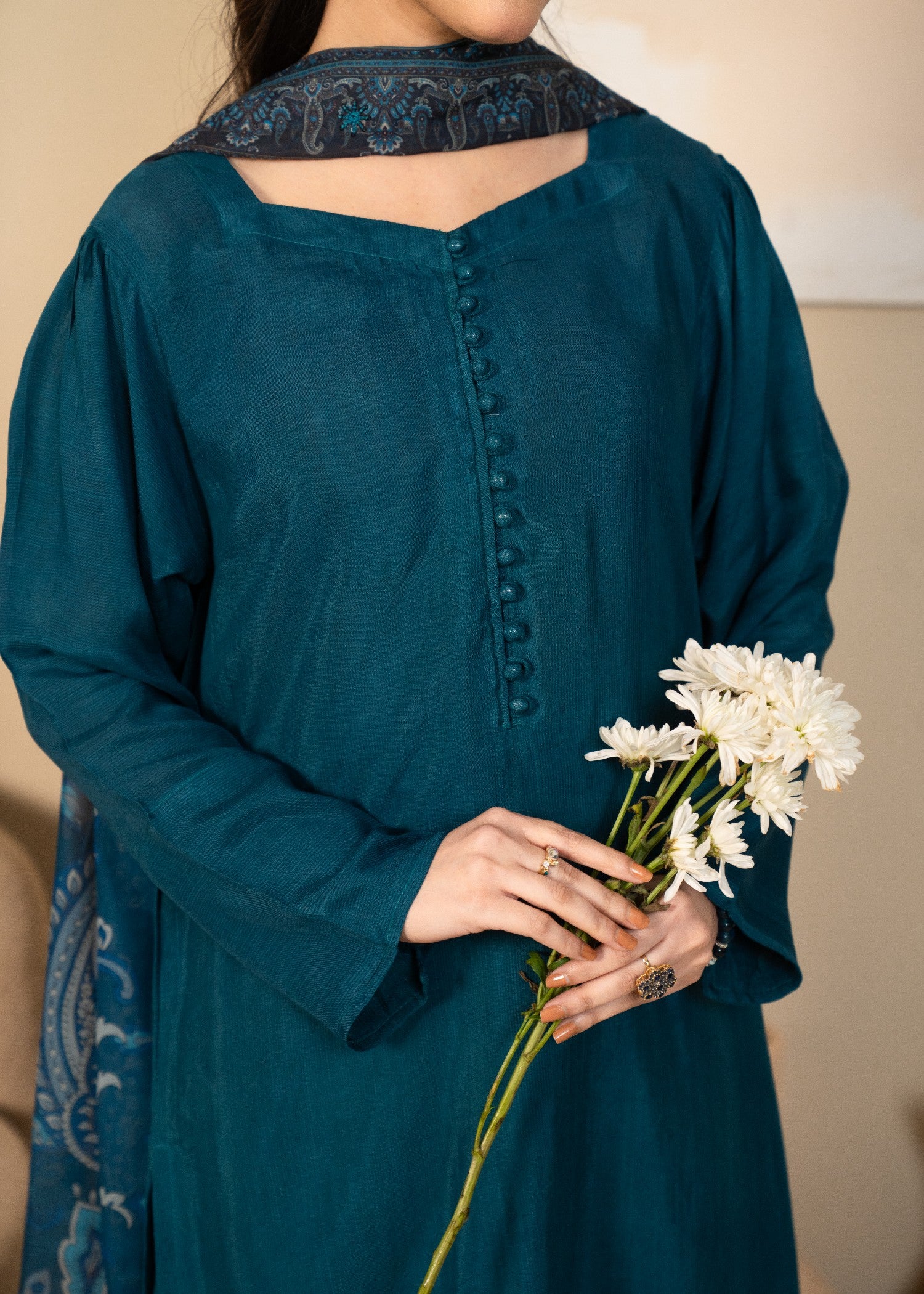 raw silk Kurta Set in Twilight blue