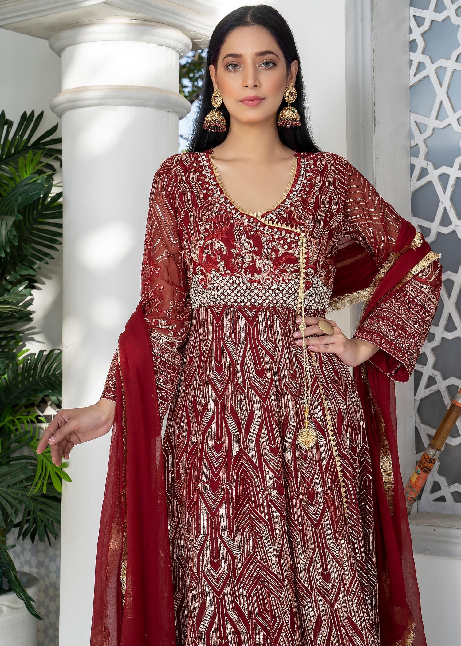 chiffon Angrakha in Maroon
