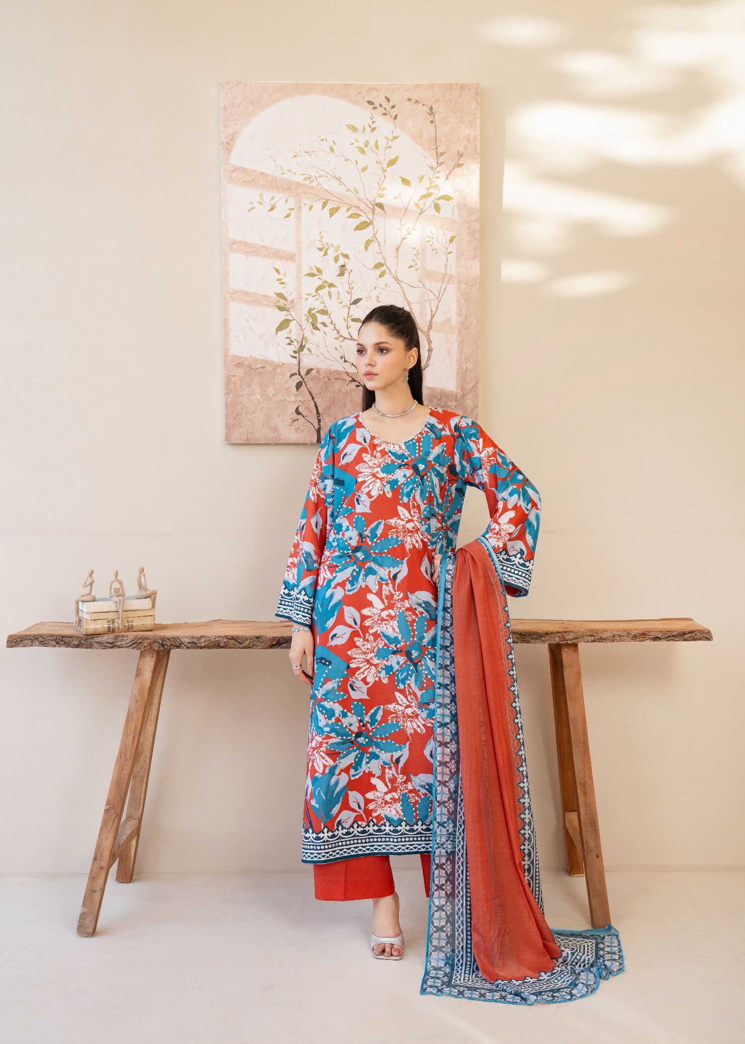 silk grip Kurta Set in Coral red, cobalt blue, baby blue