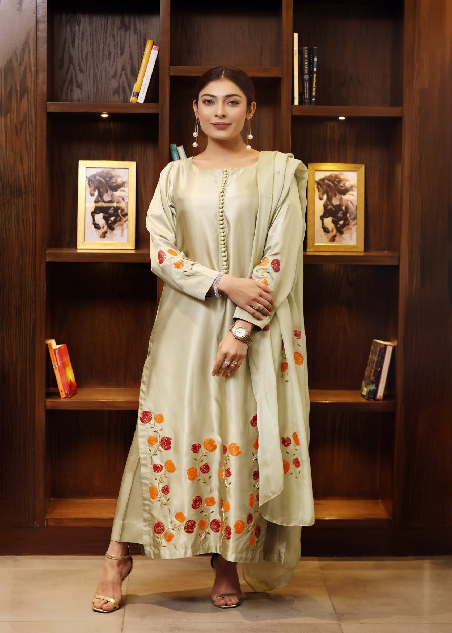 silk Kurta Set in Mint green