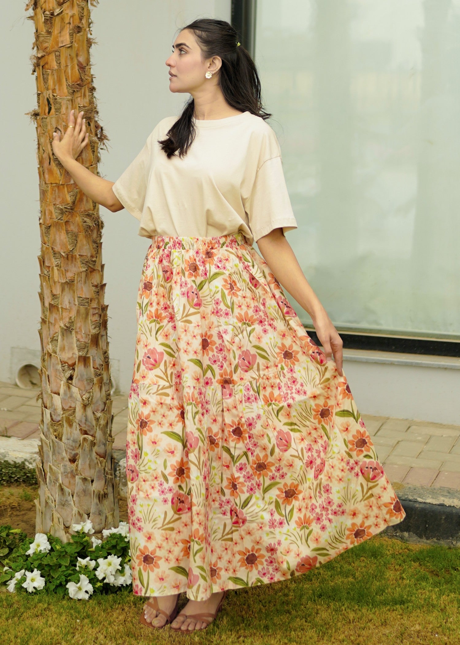 pure cotton Skirt in Peach pink
