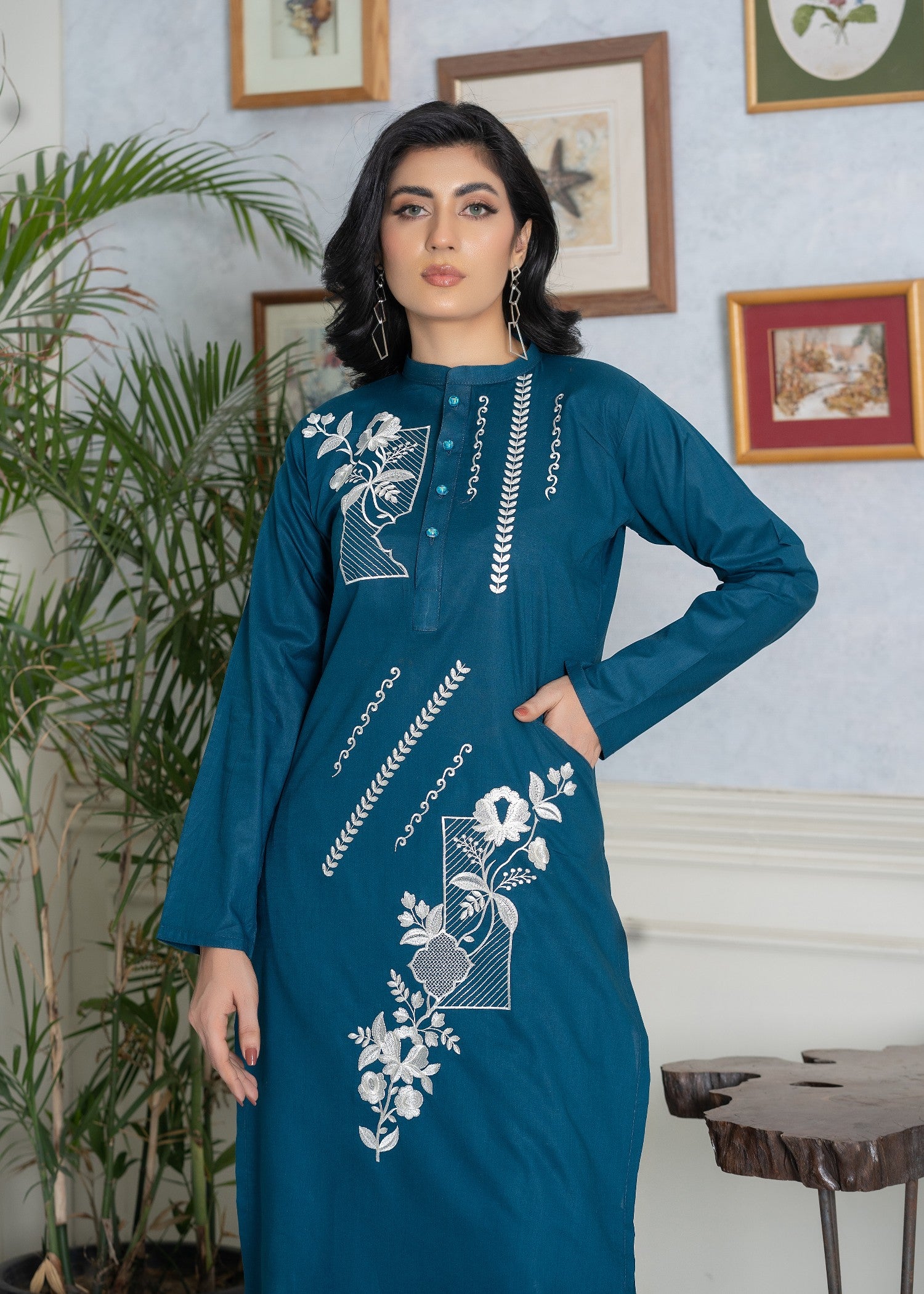 lawn cotton Kurta Set in Yale blue