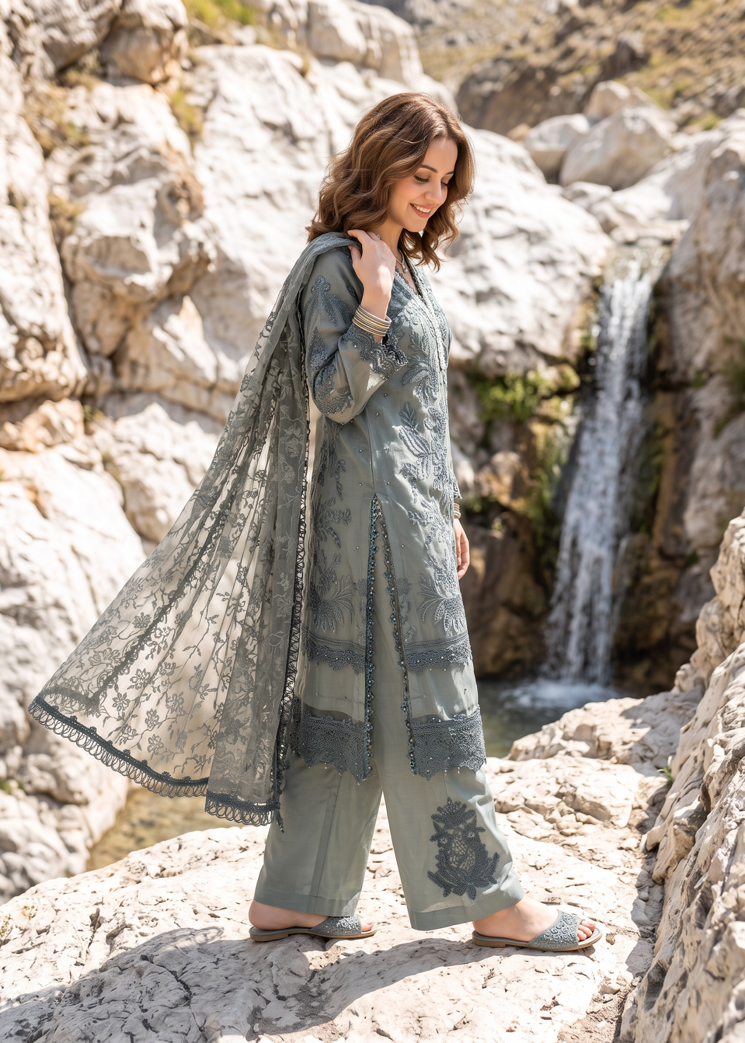 lawn Kurta Set in Ebony
