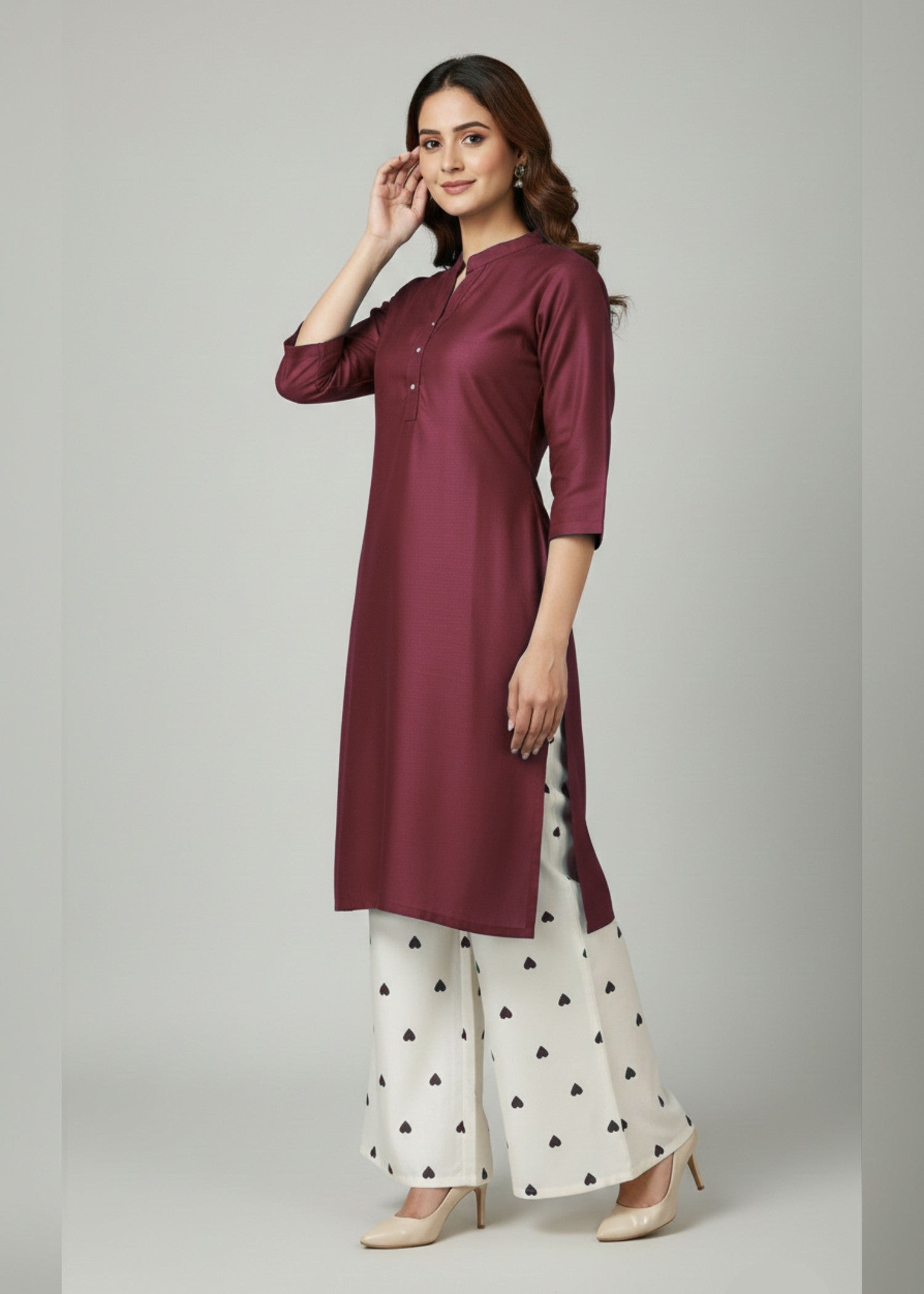 arabic lawn Kurta Set in Maroon
