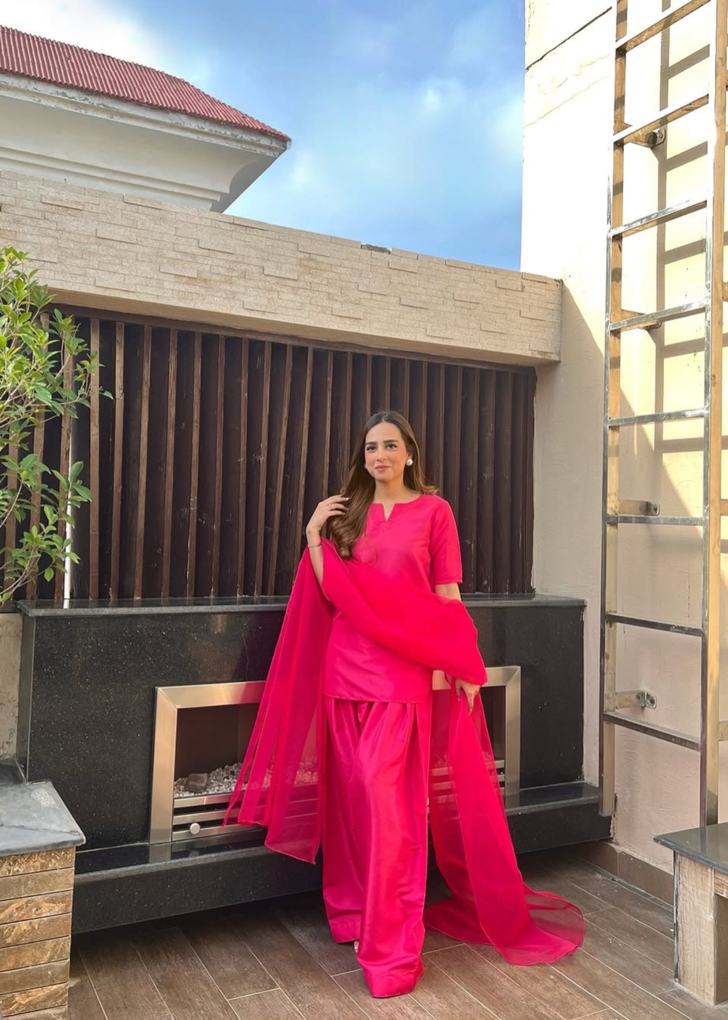 silk Kurta Set in Fuchsia pink