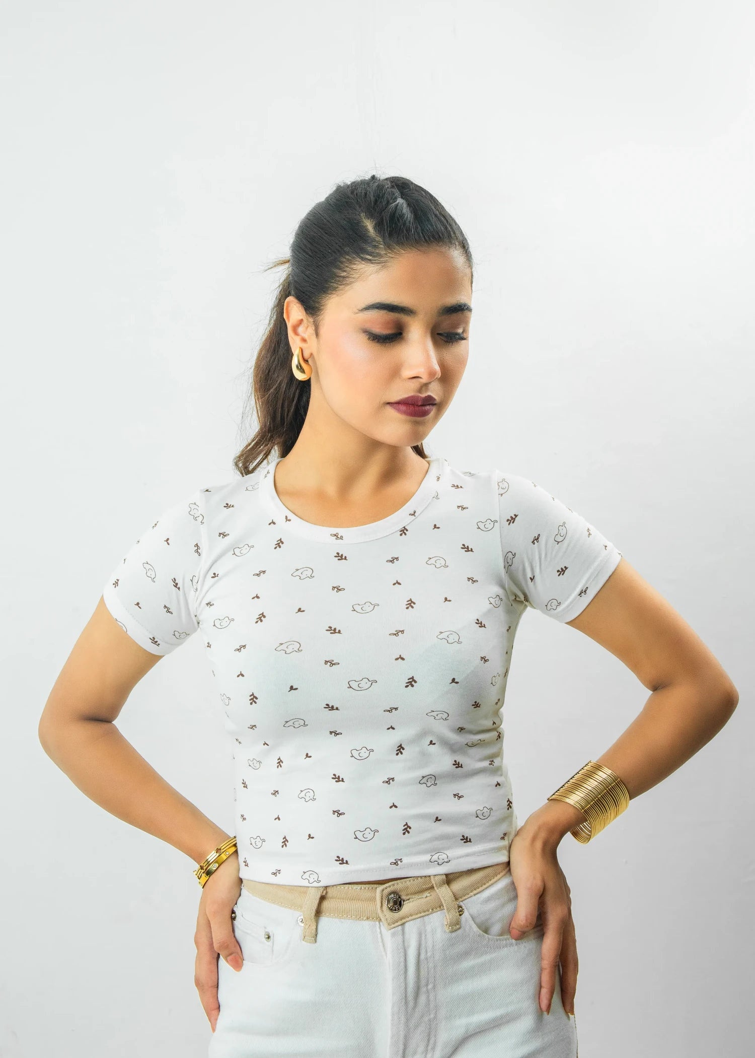 cotton jersey Top in Cream