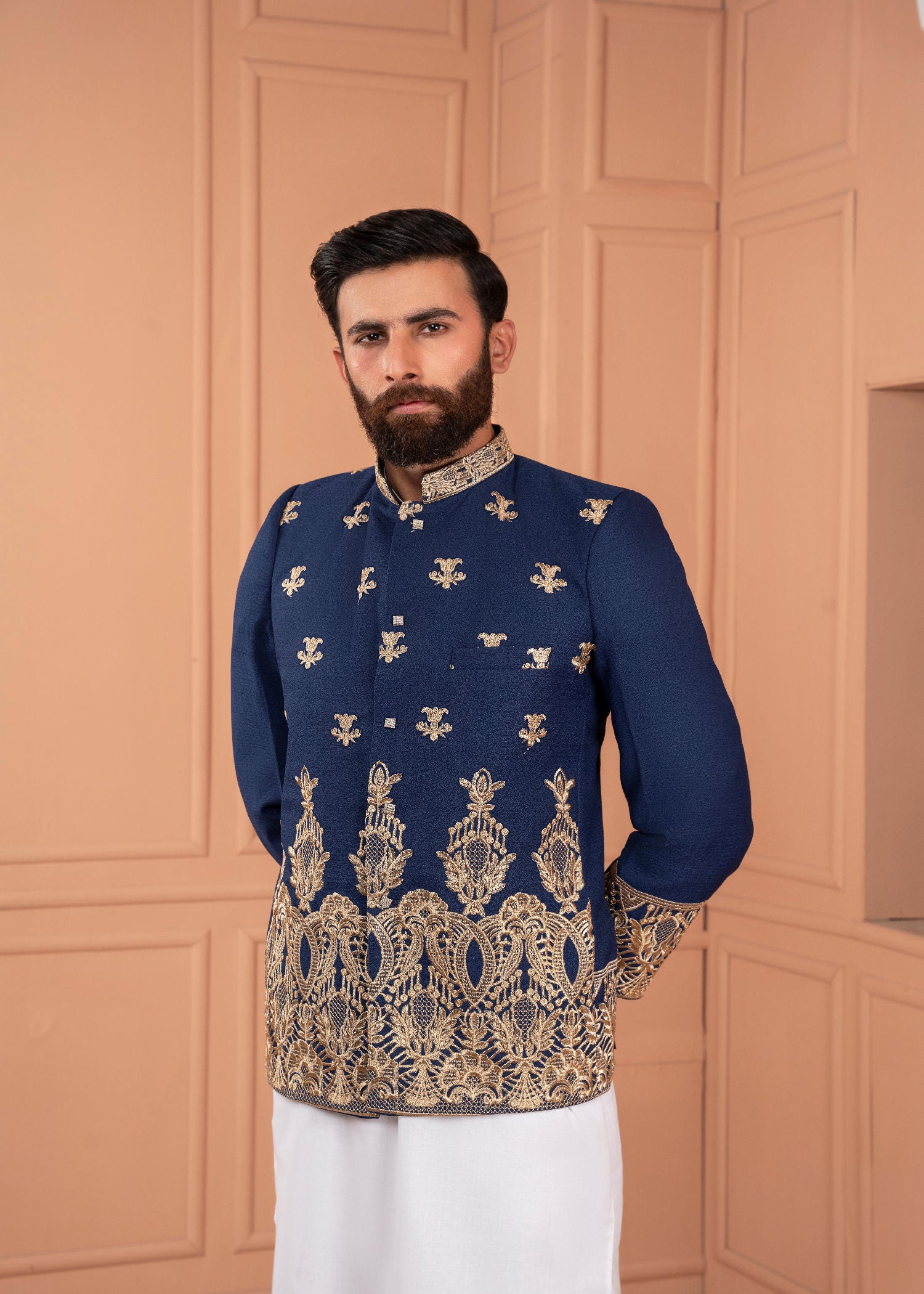 jamawar Prince Coat in Blue