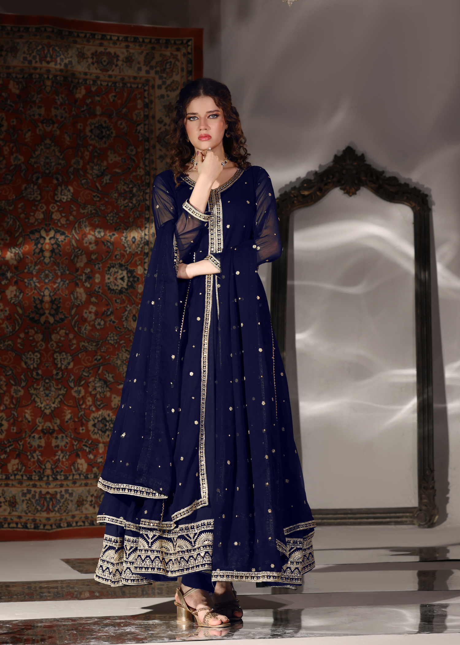 chiffon Pishwas in Navy blue