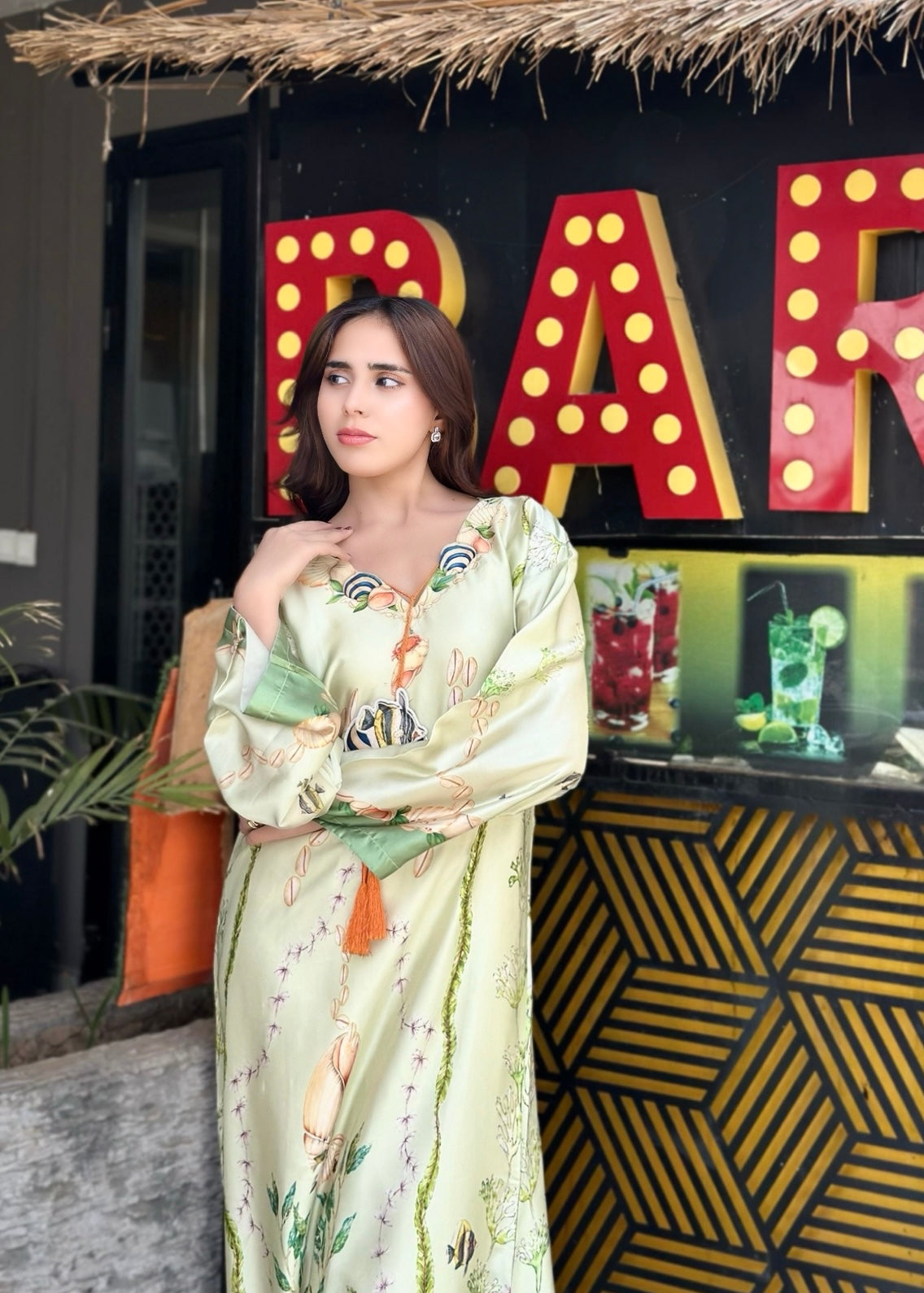 pk charmuse silk Kaftan in Sea green, pistachio green