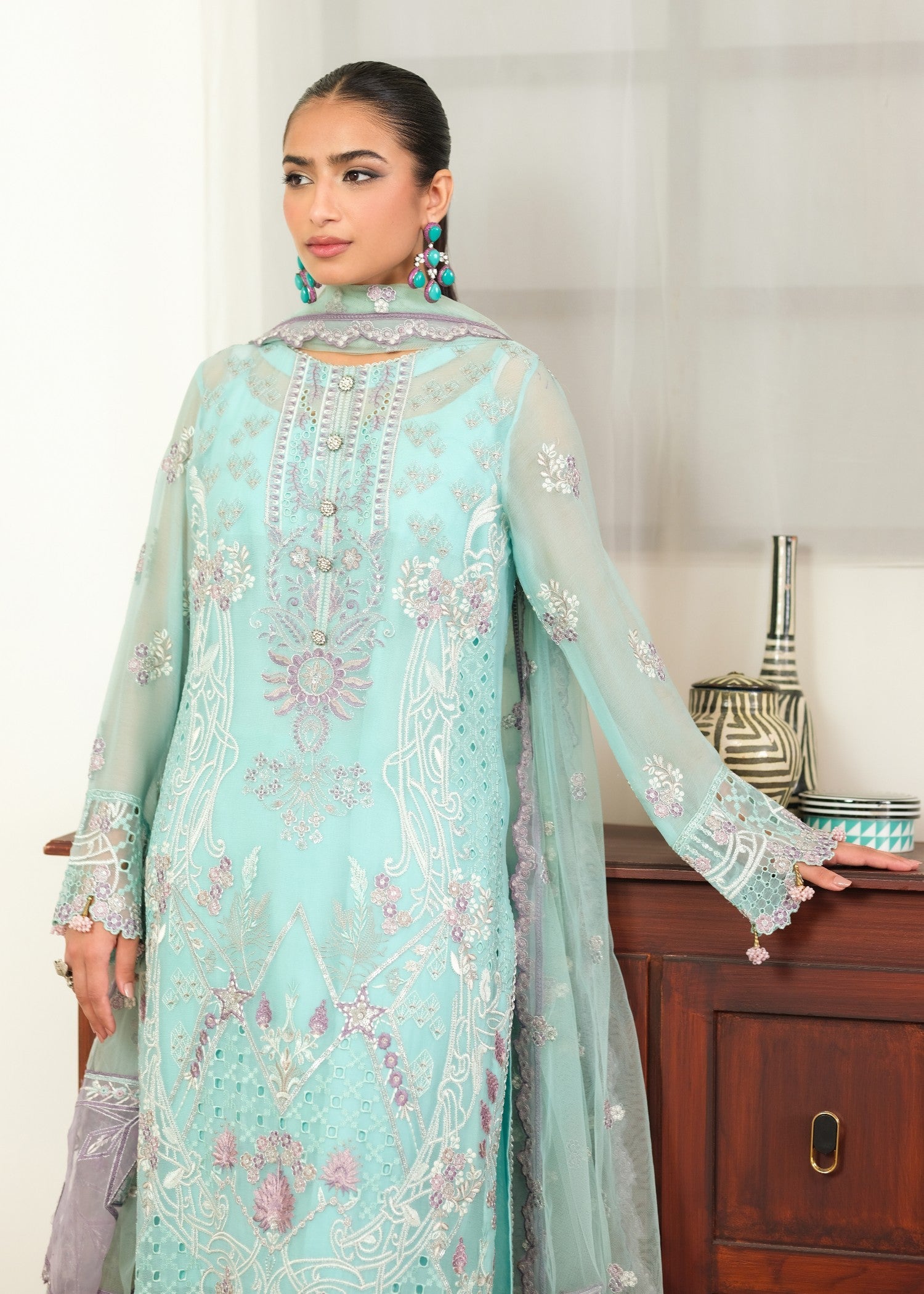 chiffon Kurta Set in Electric blue