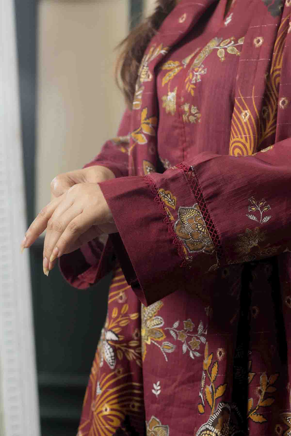 lawn voile Kurta Set in Tan brown
