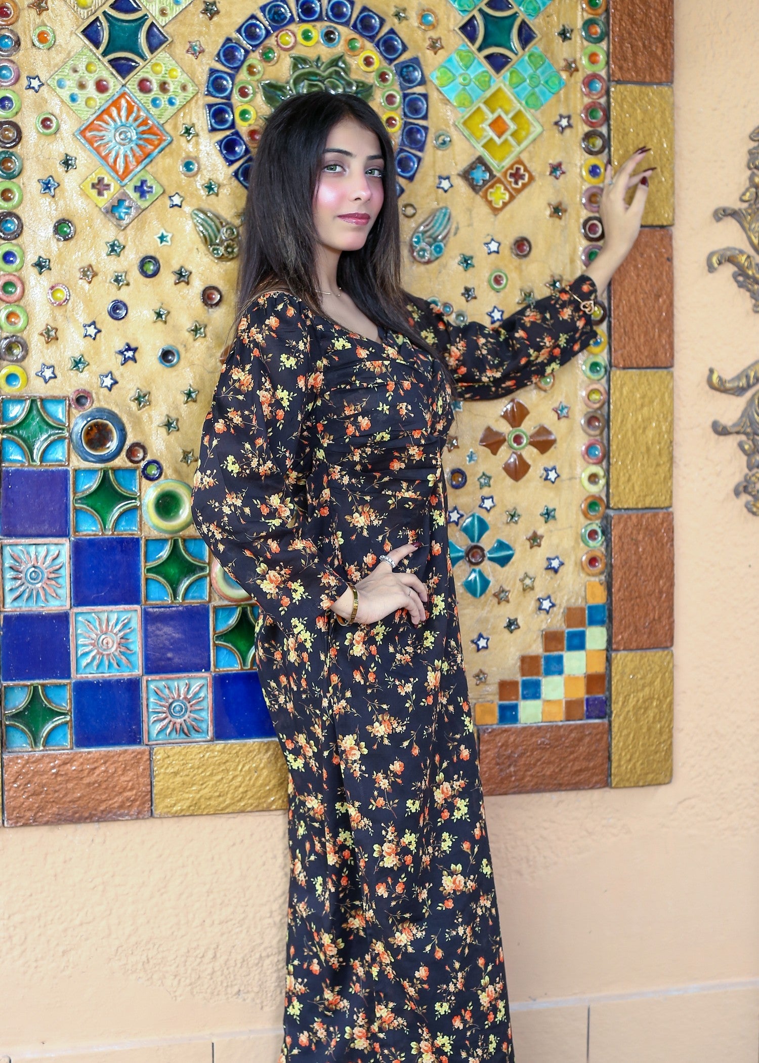 lawn cotton Dress in Smoke black