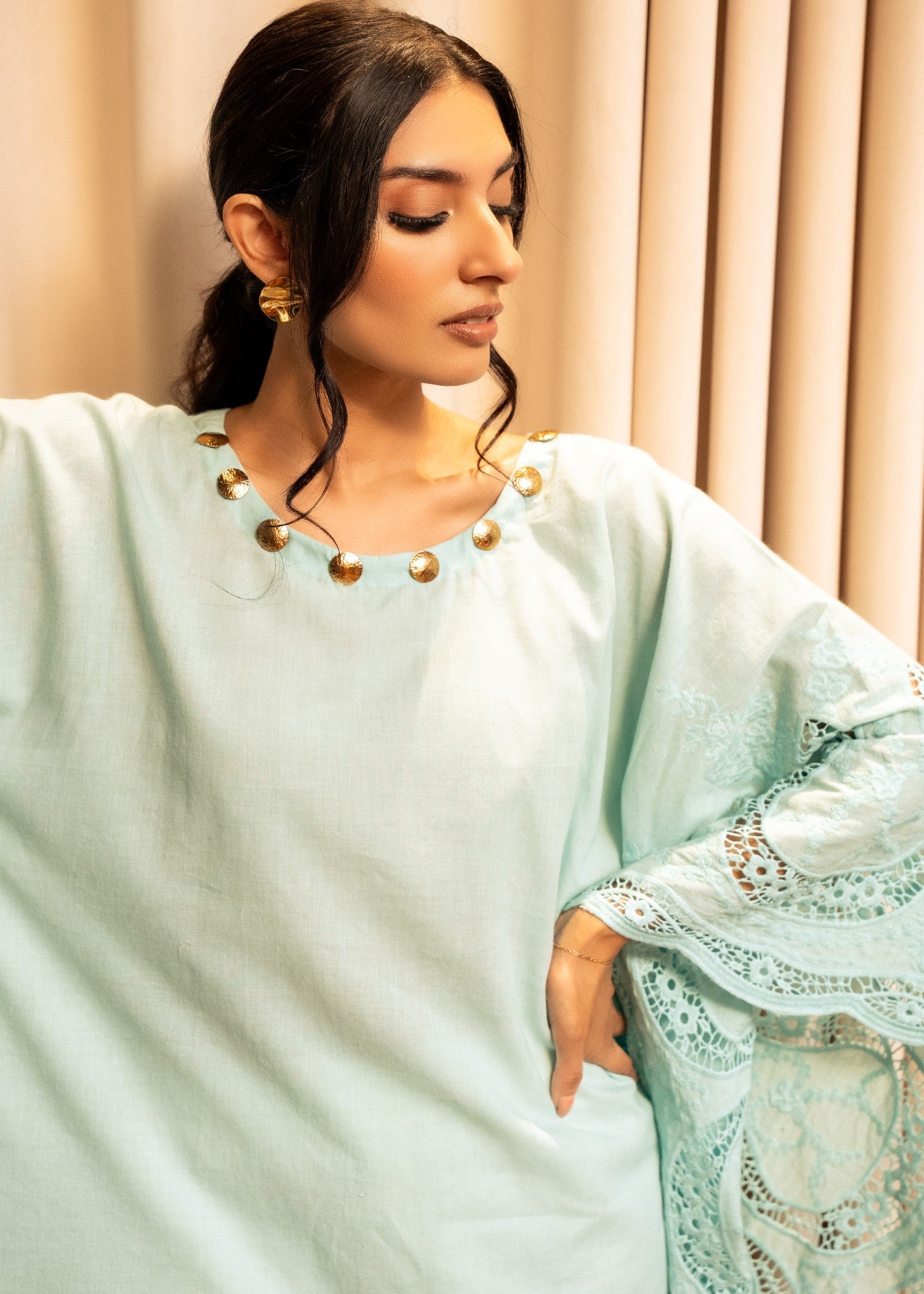 cotton Kaftan in Light cyan