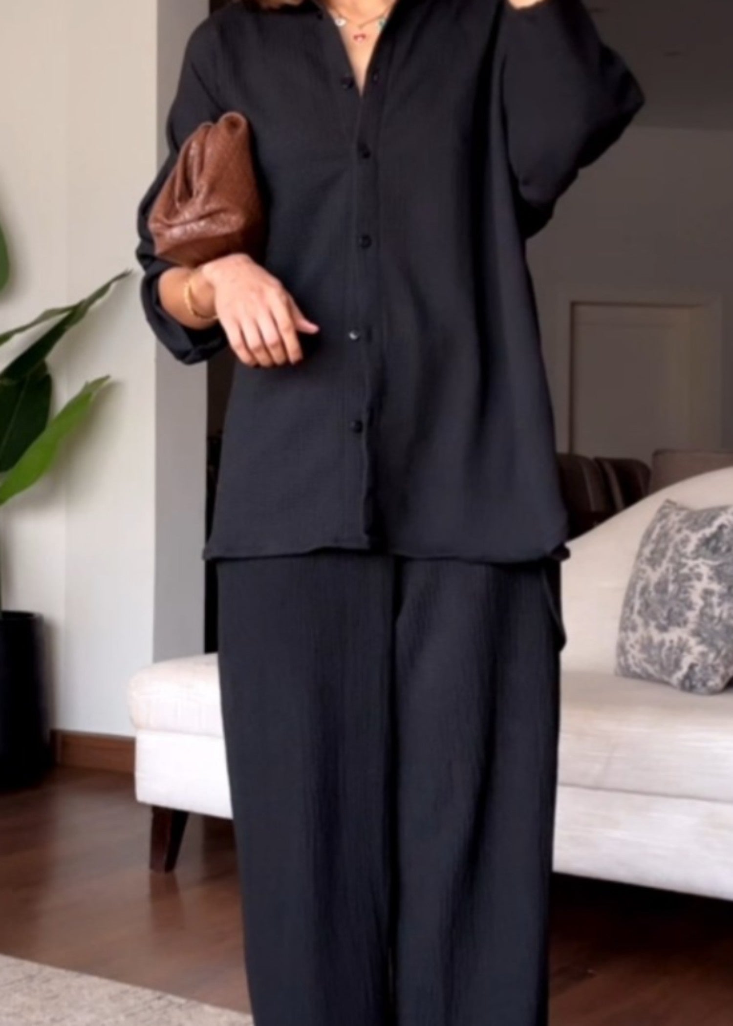 melange jersey knit Co Ord Sets in Black