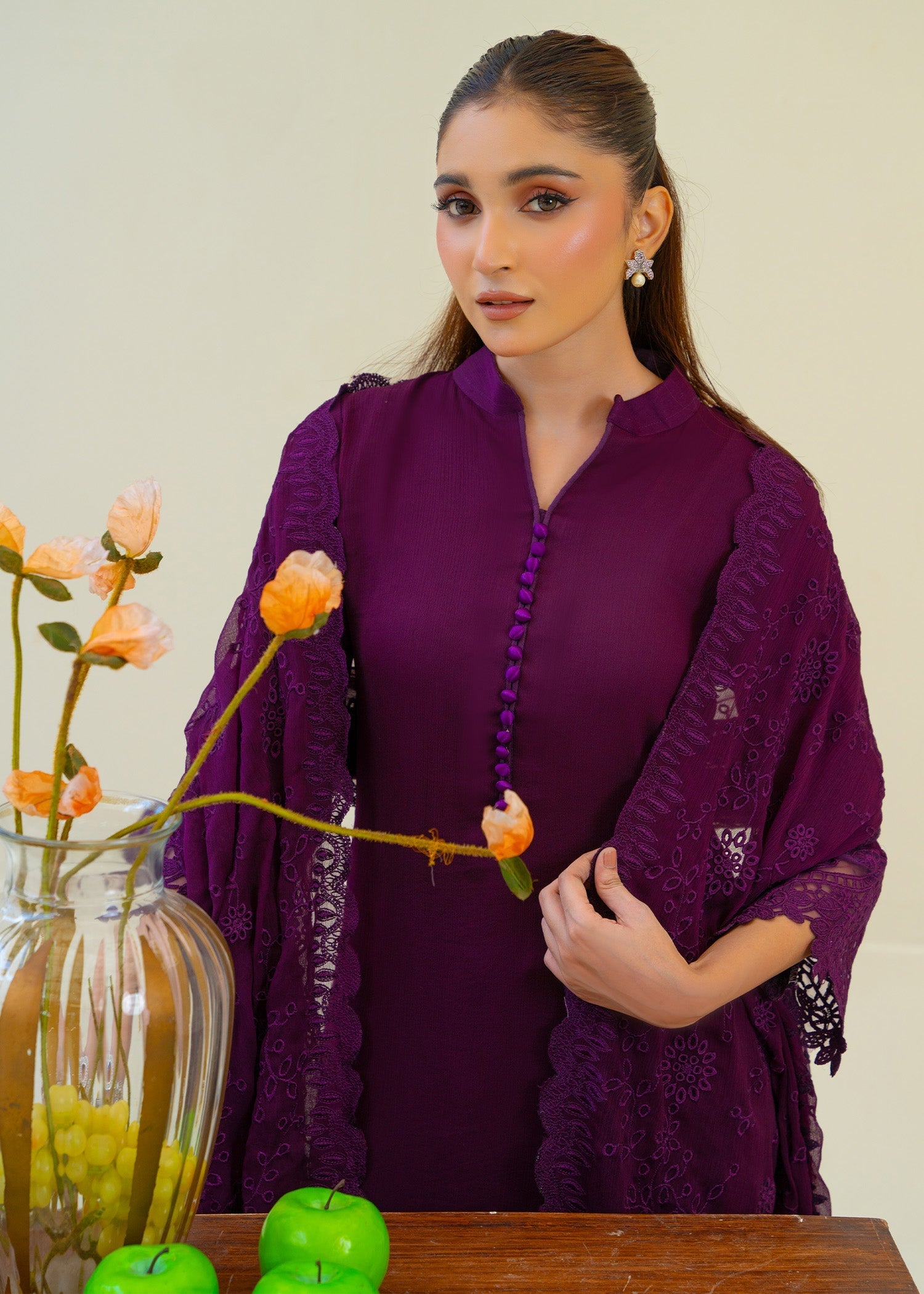 chiffon Kurta Set in Plum